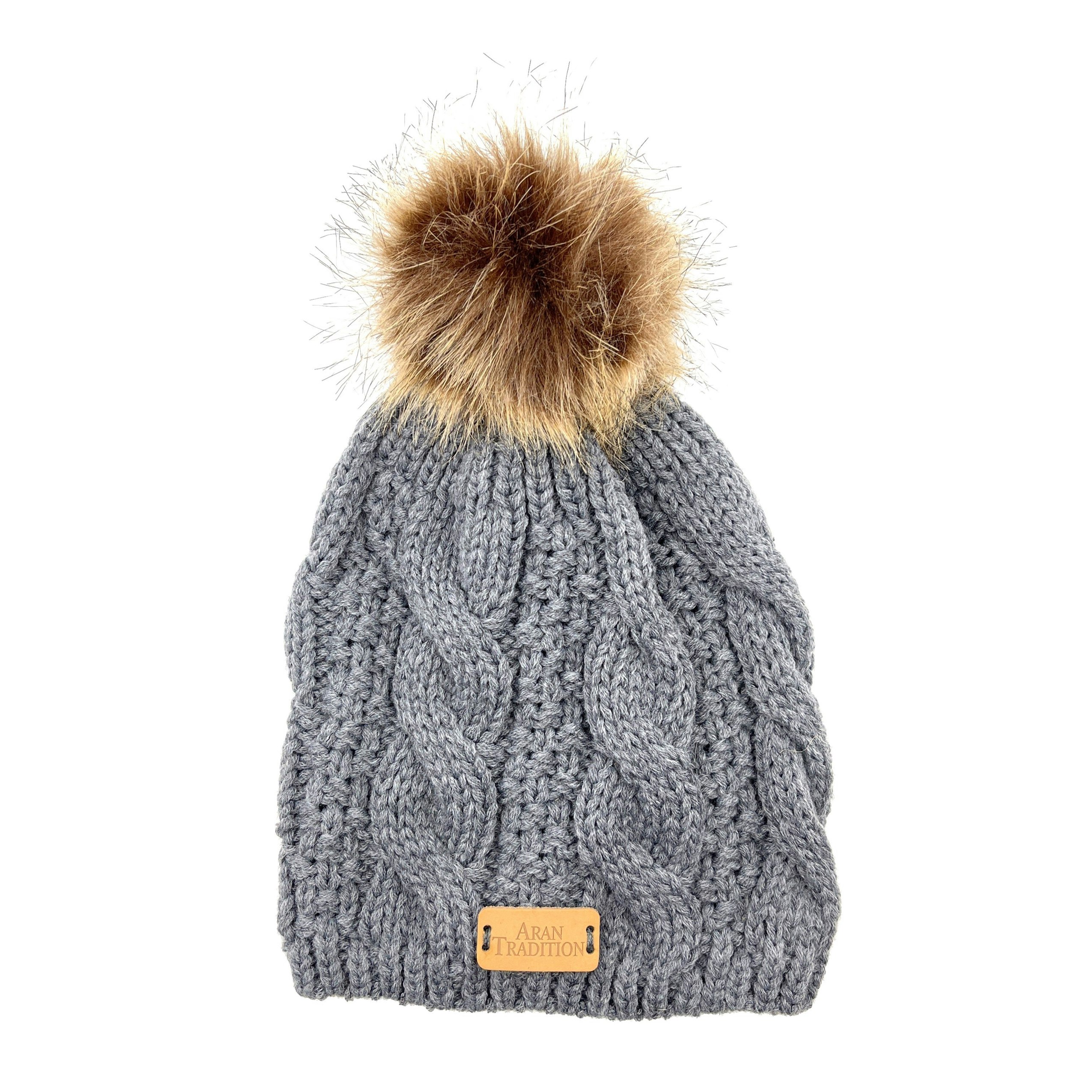 Aran Traditions Grey Aran Cable Tammy Hat - Steel