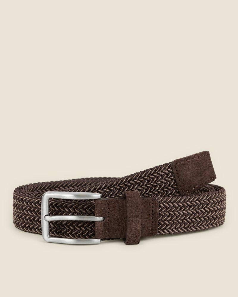 Larsson & Co Brown Abo - & Stone Woven Casual Stretch Belt - S (30-32)