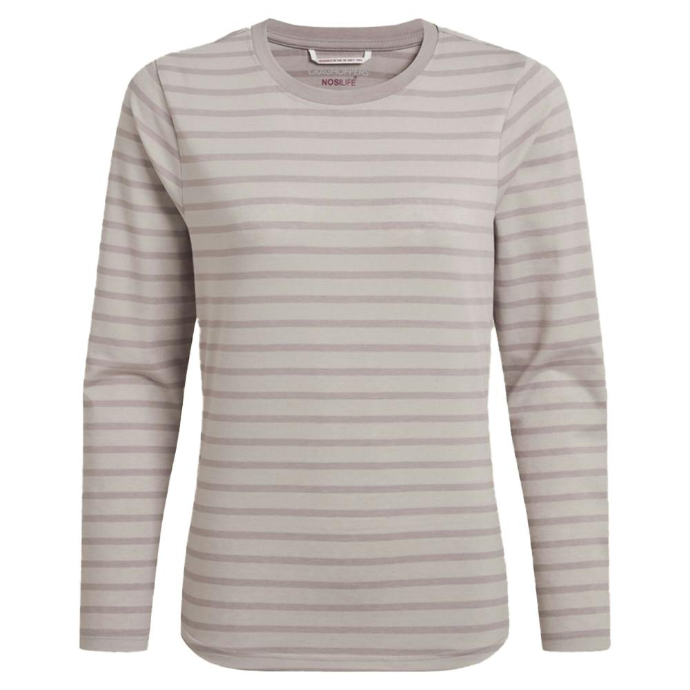 Craghoppers Women's Akona Striped Nosilife Long-Sleeved T-Shirt - Oyster - 14 Uk - Oyster - 73% Recycled Polyester/23% Organic Cotton/4% Elastane