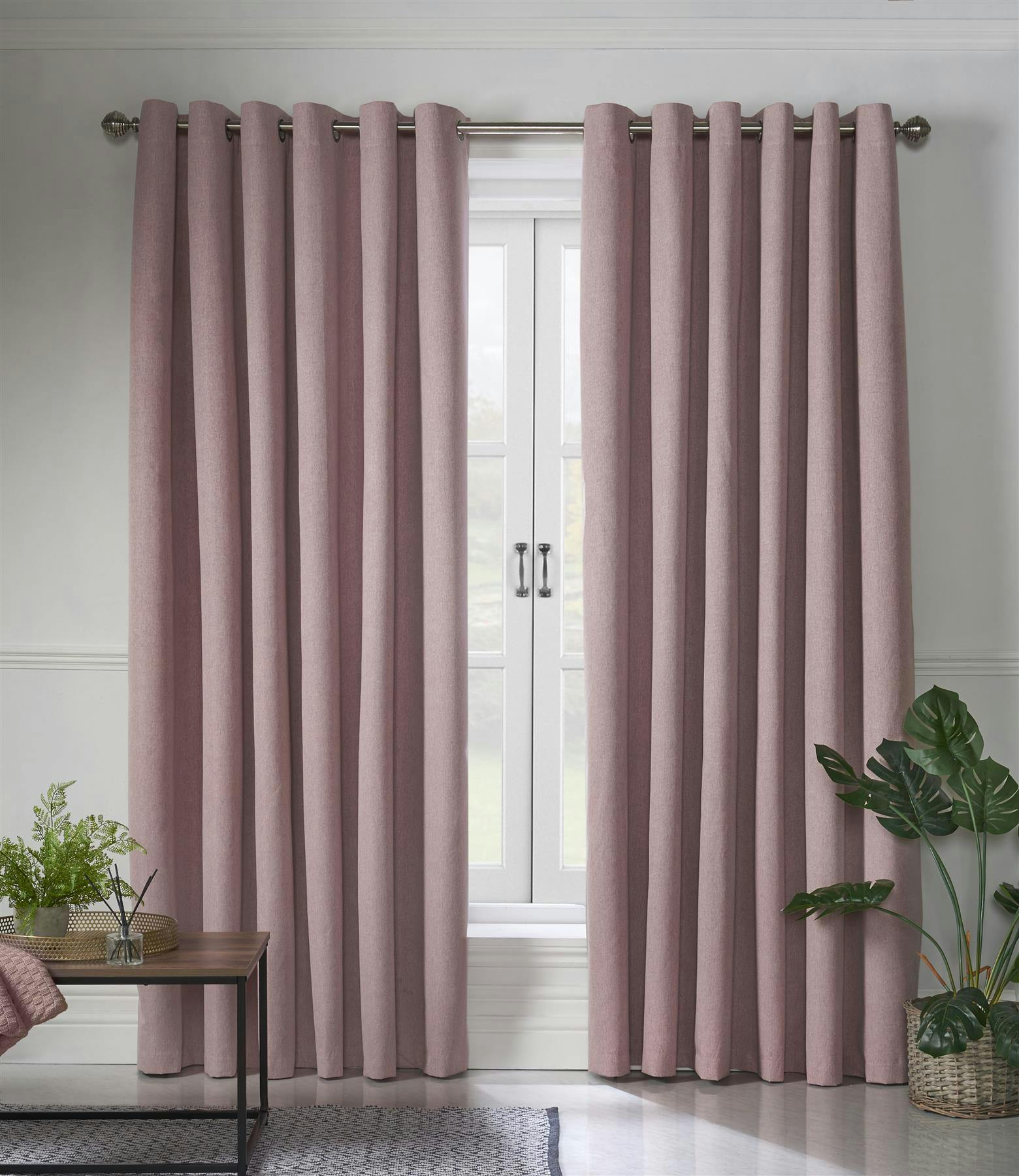 Rackhams Pink Linen Look Ring Top Blackout Curtains - 110Cm Width X 229Cm Drop