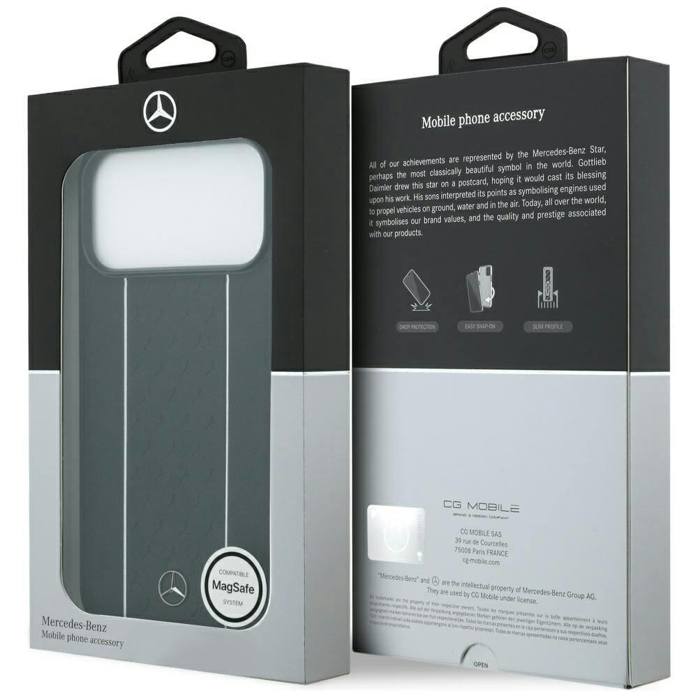 Mercedes Black Leather Star Pattern Stripes Case With Magsafe For Iphone 17 Pro Max 6.9" - Mehmp17x25rpslkh
