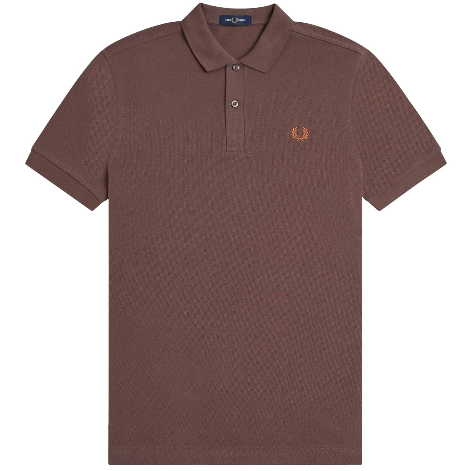 Fred Perry Plain Slim Fit Polo Shirt - Carrington Road Brick/Nut Flake - Large