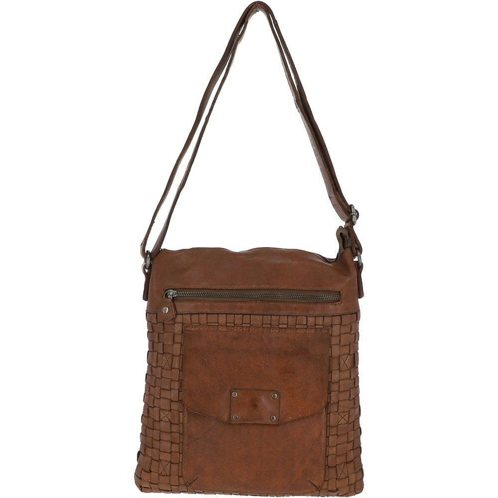 Ashwood Woven Large Leather Vintage Crossbody Bag - One Size - Taupe - Leather