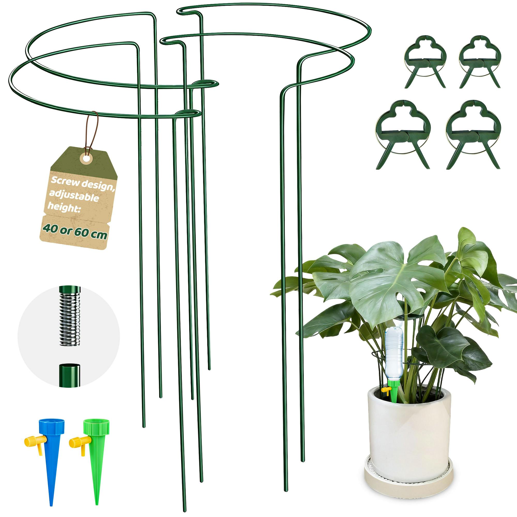 Rackhams 4 Pack 25 X 60Cm Adjustable Height Modular Plant Support Stakes Metal Half Round Ring Cages With Selfwatering Spikes