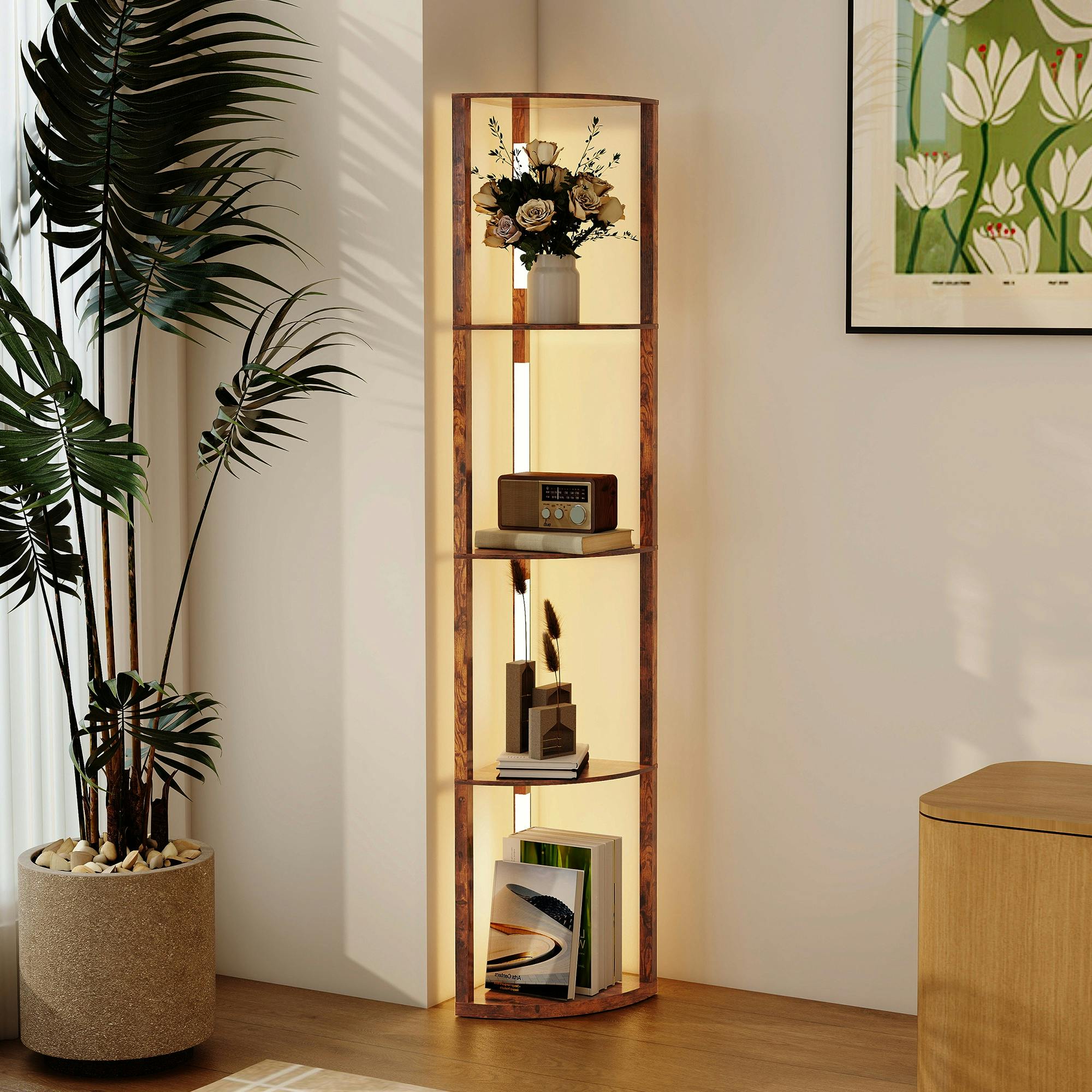 Rackhams White/Light/Brown Corner Floor Lamp With Dimmable Warm Led Rustic - Yes - Mdf - Floor Lamp