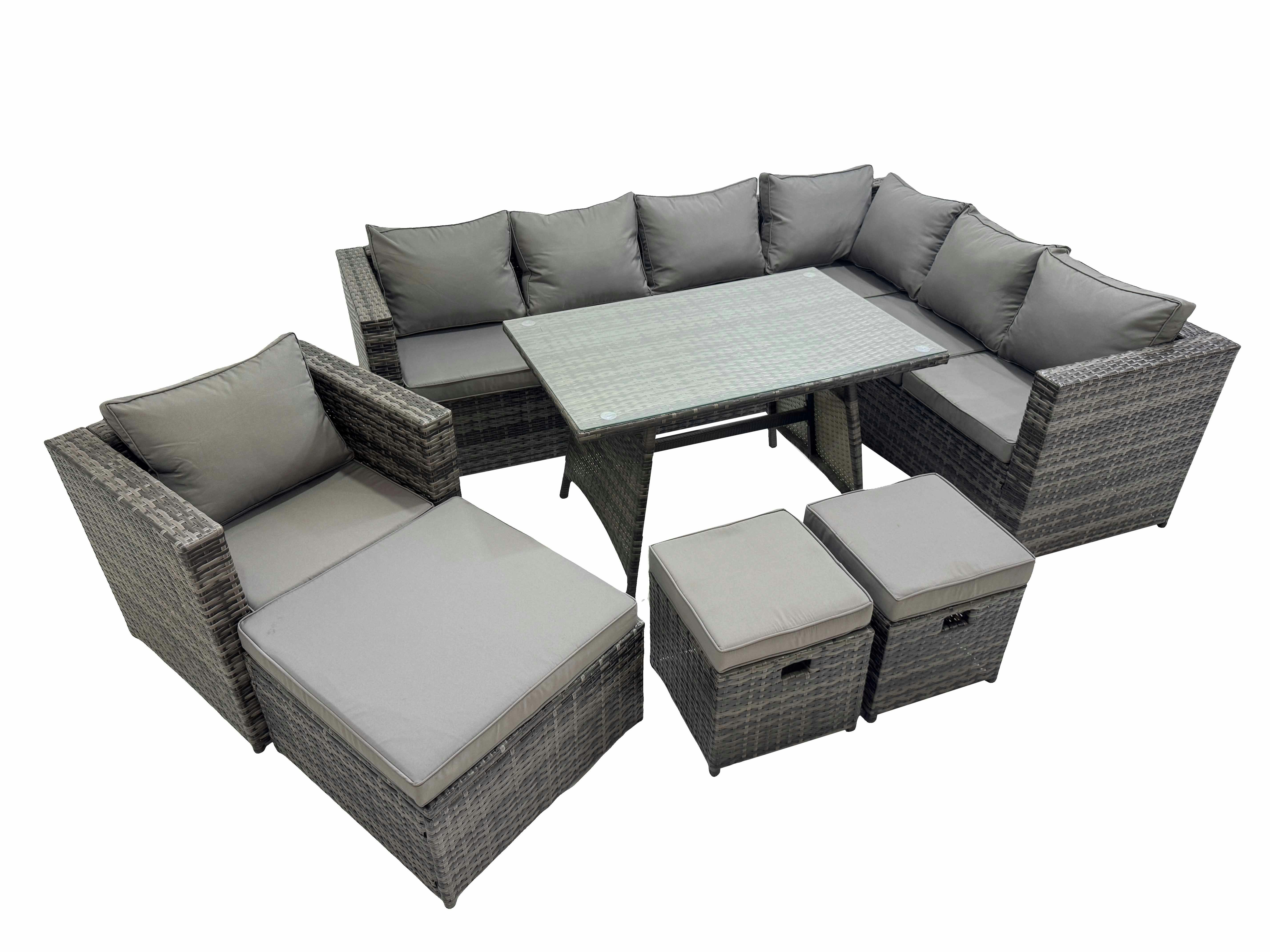 Fimous Dark/Grey Rattan Garden Furniture Patio Furniture Sets With Dining Table 3 Stools Mixed