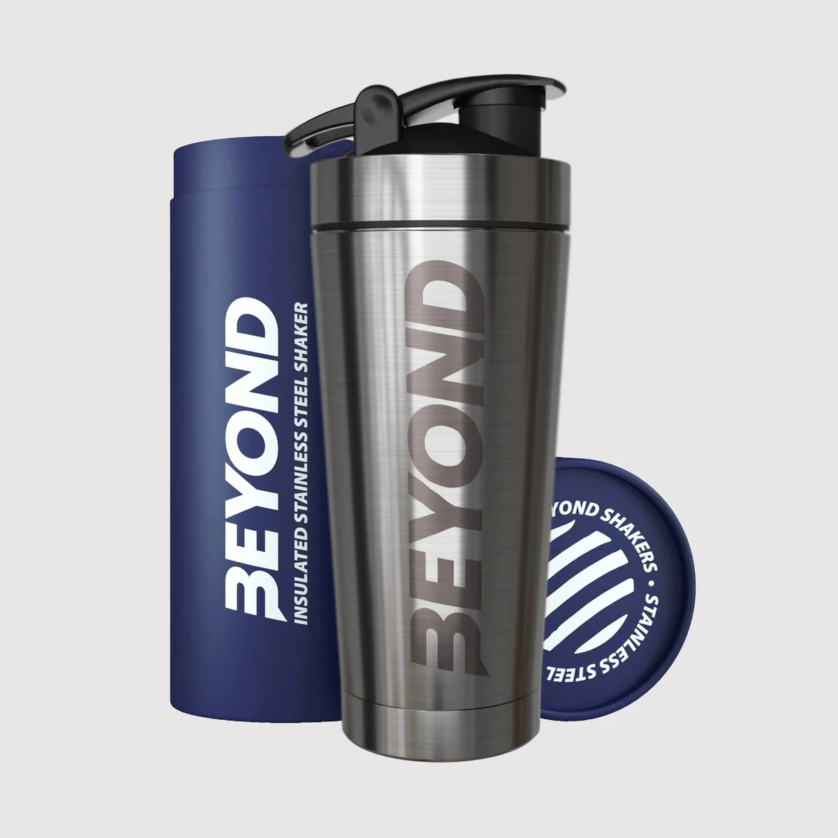 Beyond Shakers Silver Insulated Metal Protein Shaker 735Ml Supplement Gym Bottle - Brushed Steel - 735Ml