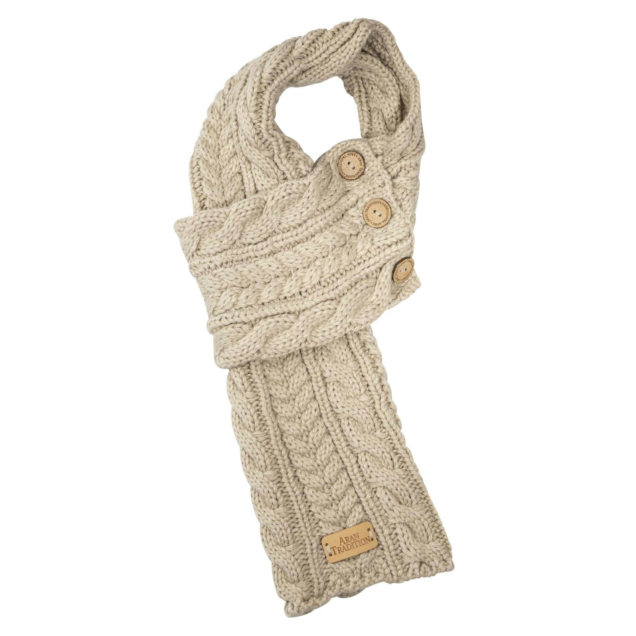 Aran Traditions Aran Cable Button Wrap Scarf - Oatmeal