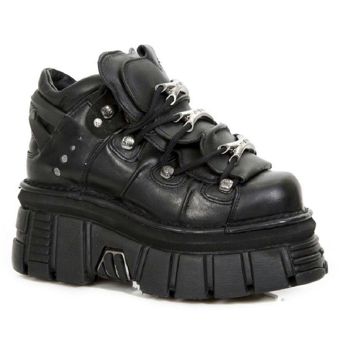 New Rock Black 106-S29 Tower Shoes Metallic Leather Biker Punk Gothic Boots - Uk 9 | Eu 43 | Us 10.5