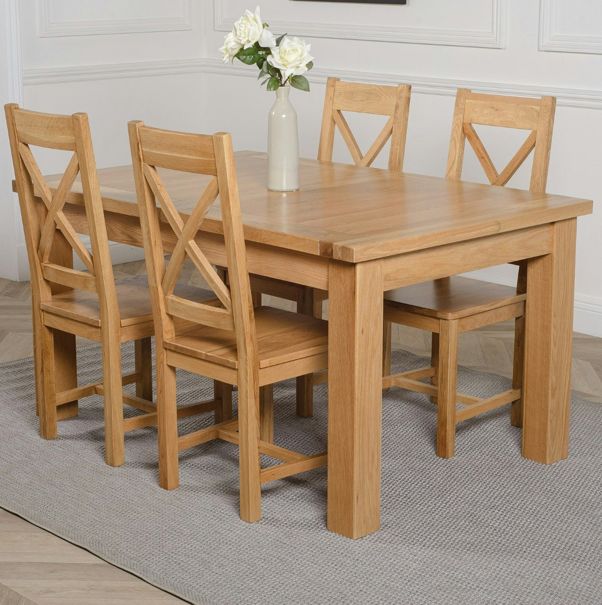 Rackhams Grain/Brown Seattle Oak Extending Dining Table With Berkeley Oak Chairs - Natural Oak - 4 Chairs