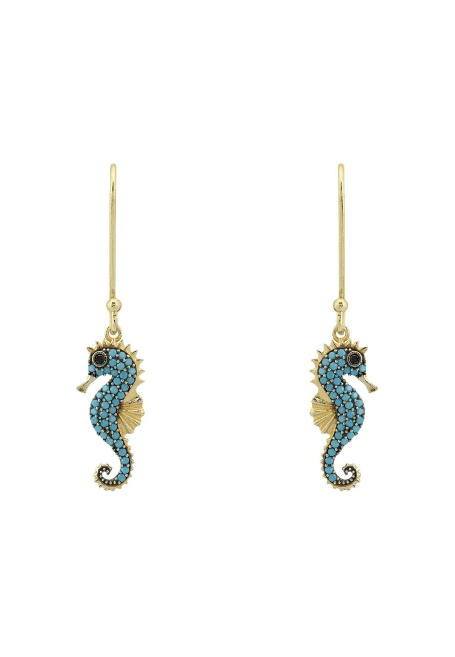 Latelita Turquoise/Gold Seahorse Drop Earrings
