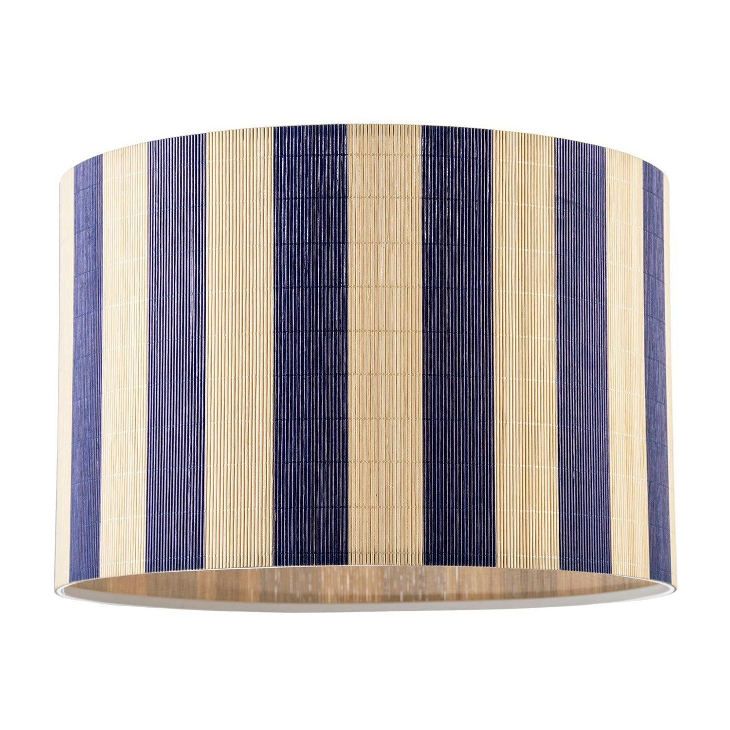 Rackhams Brown/Blue Chic Natural Bamboo Lamp Shade With Navy Midnight Stripes
