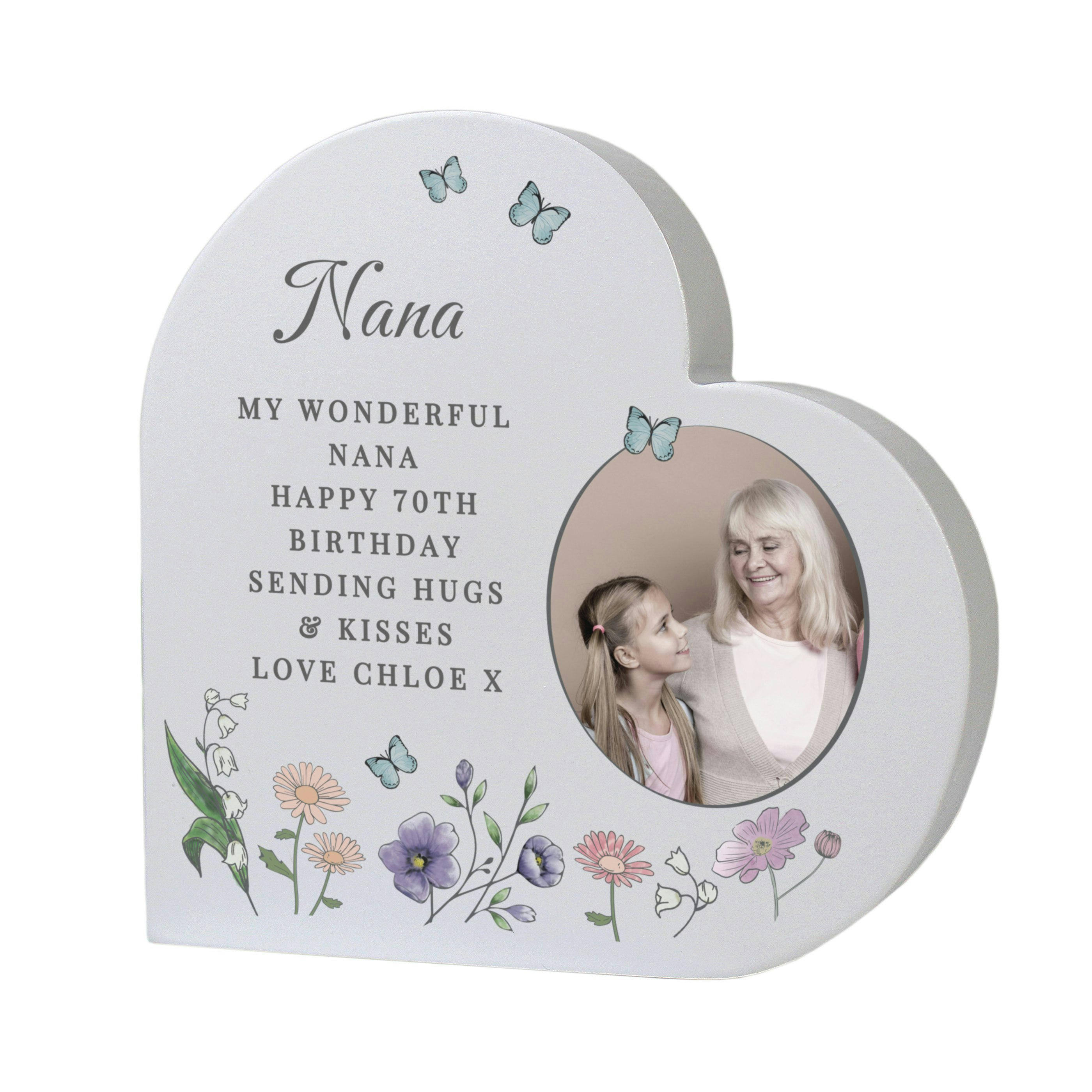 Personalised Memento Company Grey Personalised Wild Flowers Photo Upload Heart Ornament