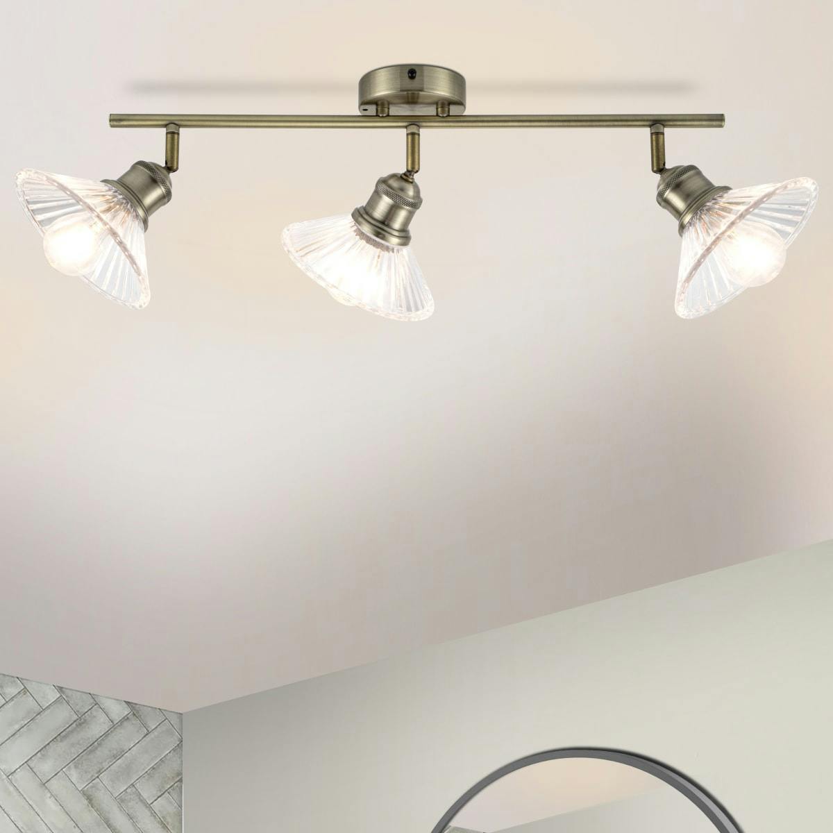 Rackhams Light Milan Bathroom Bar Ribbed Glass Spot - Antique Brass