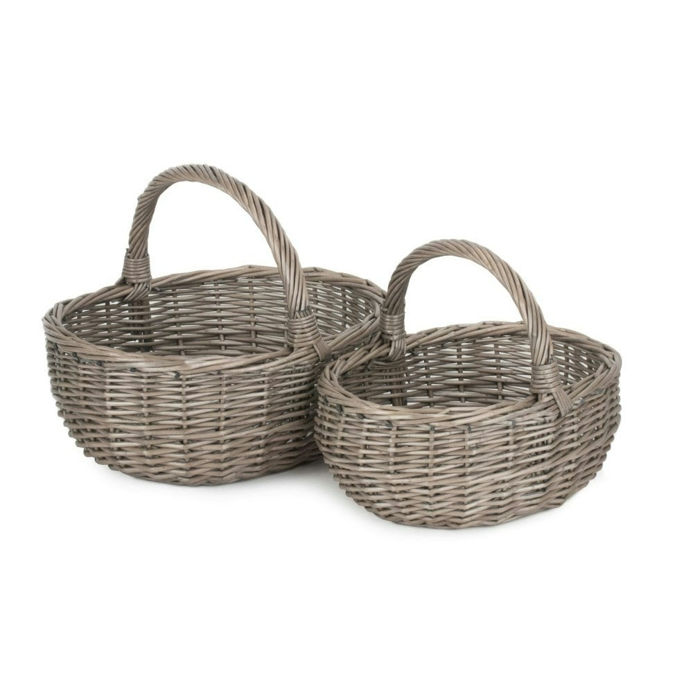Rackhams Grey Unlined Antique Wash Wicker Bathroom Shopping Basket - Wicker - 2 Small