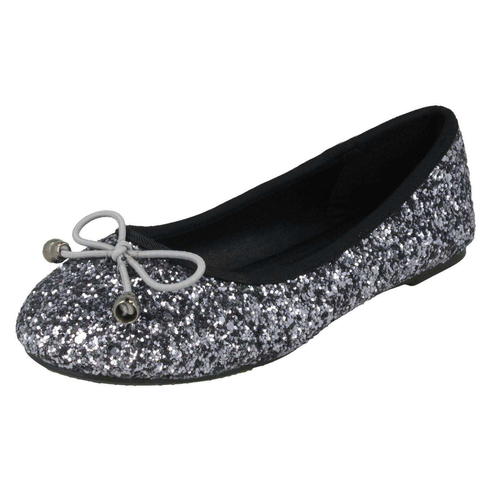 Spot On Girls Light Flat Glitter Ballerinas - Pewter - Uk 12 Child