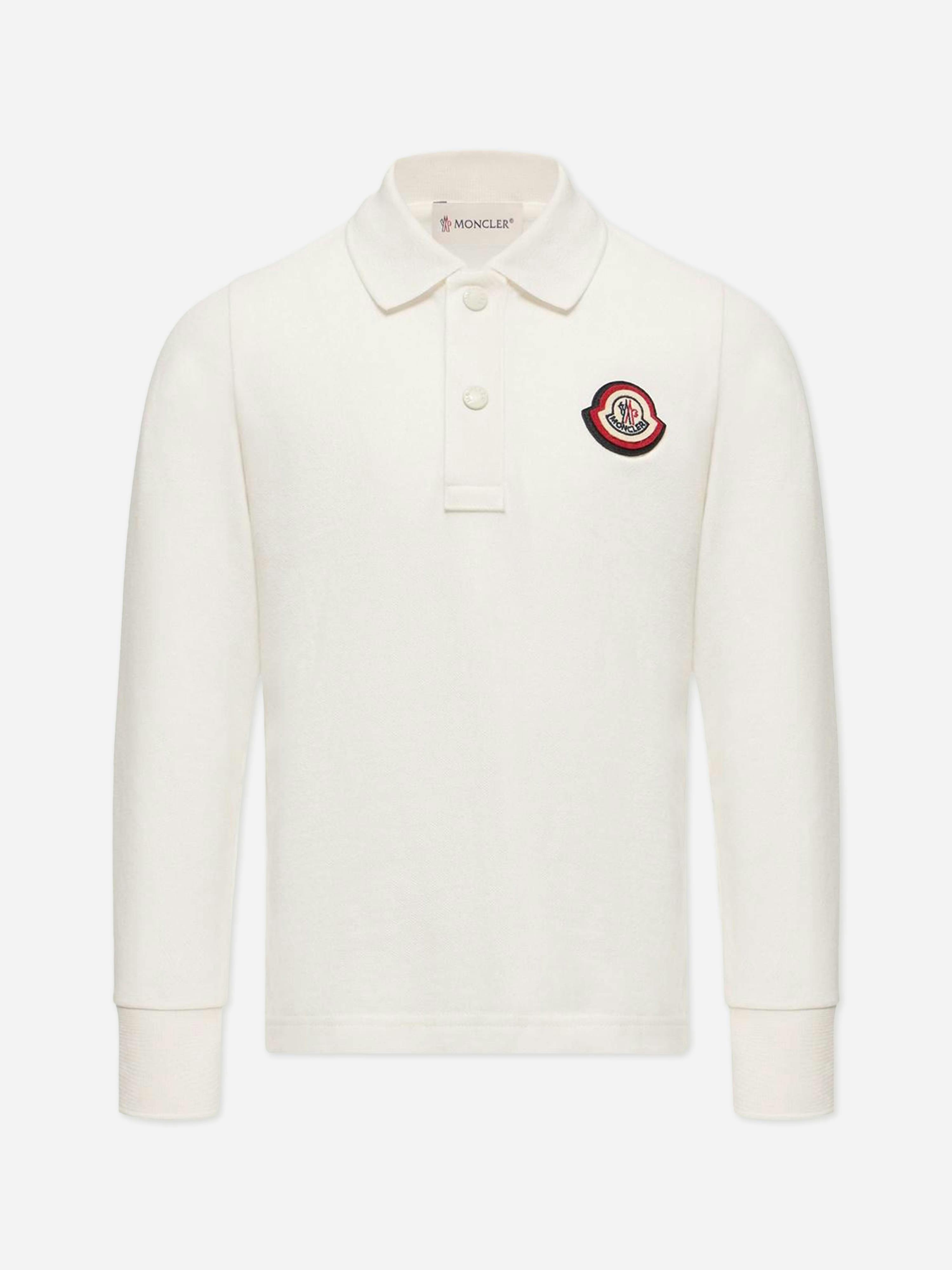 Moncler Enfant Boys Ivory Long Sleeve Logo Polo Shirt In - 4 Yrs