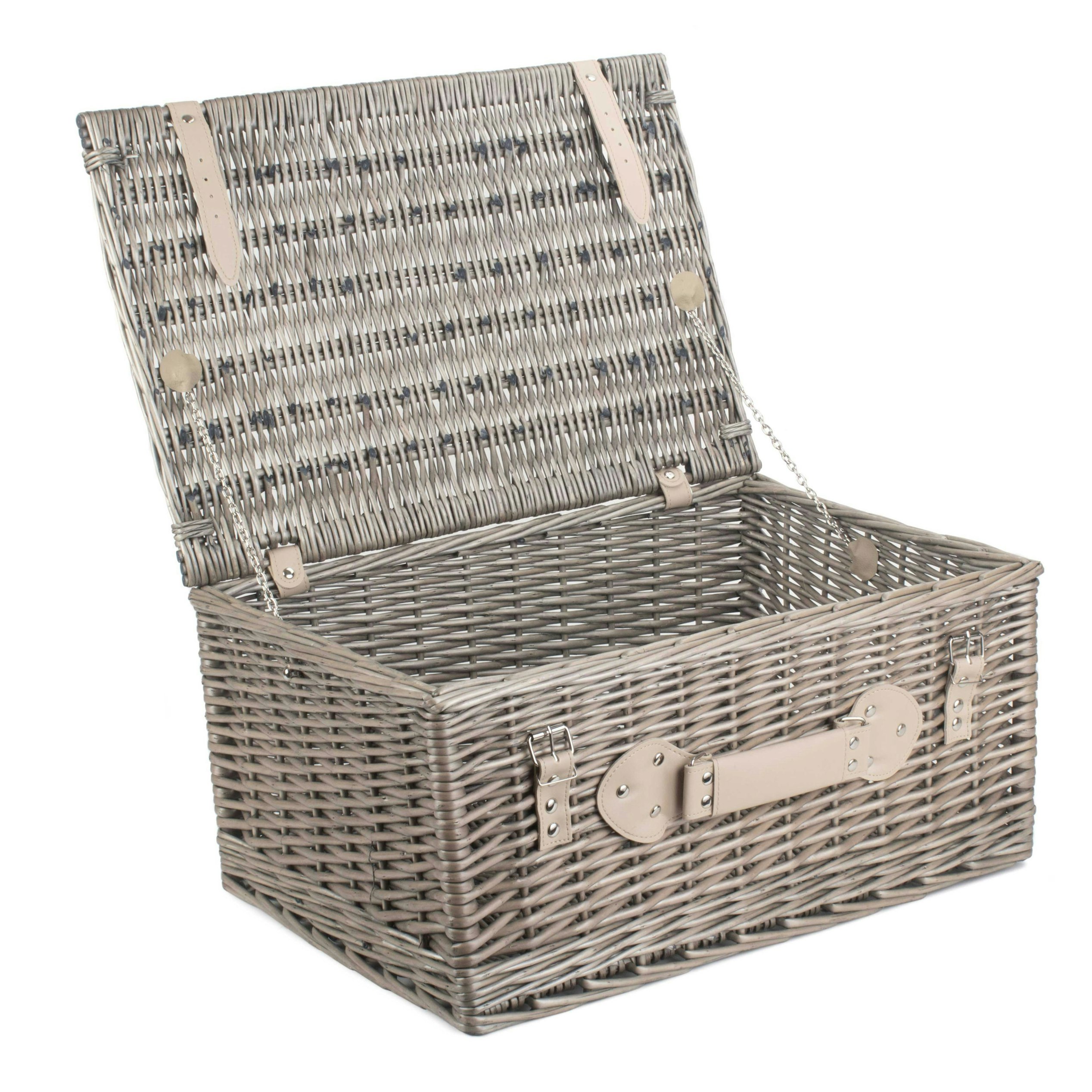 Rackhams Red 51Cm Antique Wash Wicker Picnic Basket With Cotton Lining - Antique Wash