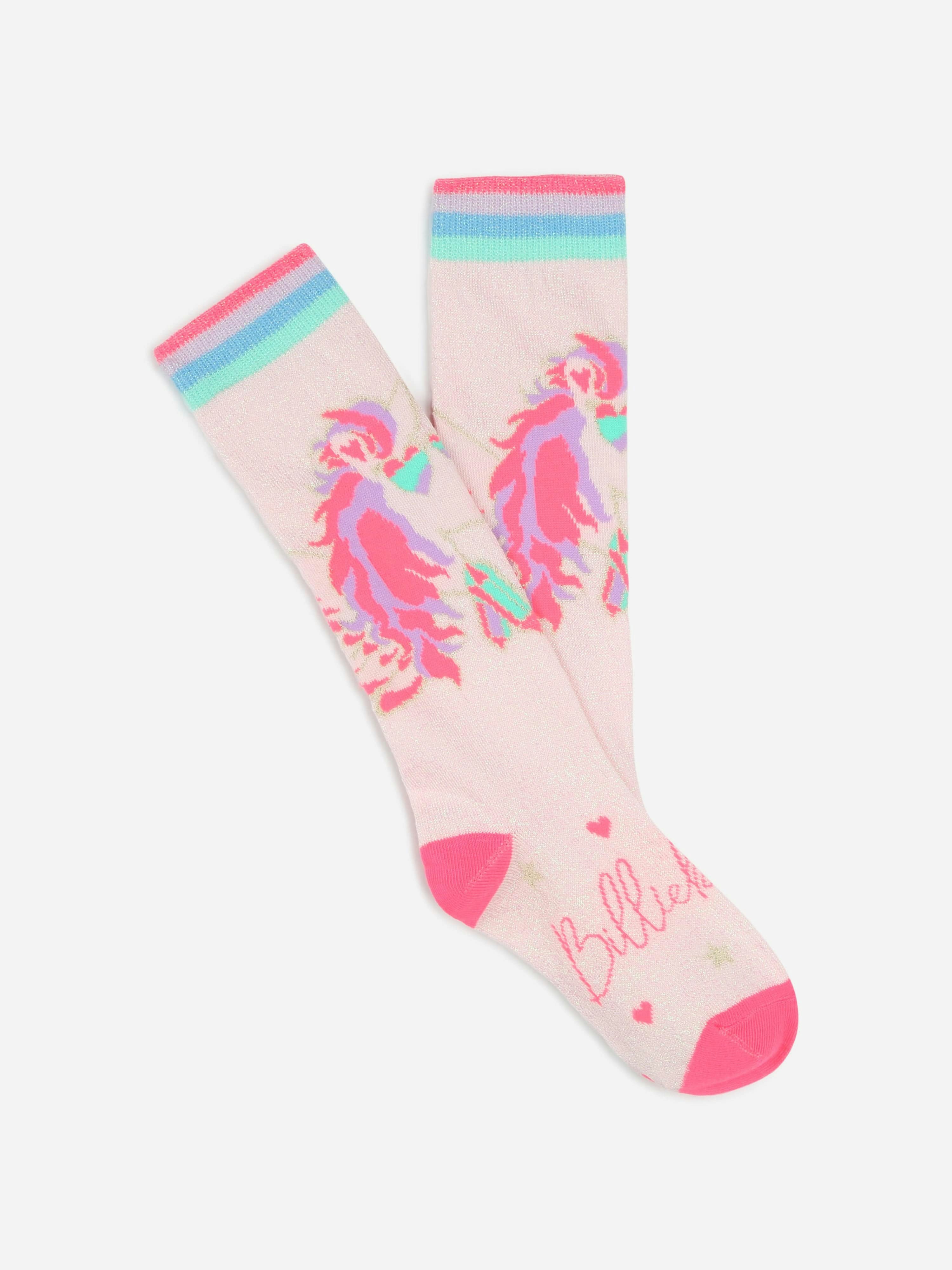 Billieblush Girls Pink Pegasus High Socks In - Eu 23 - 24