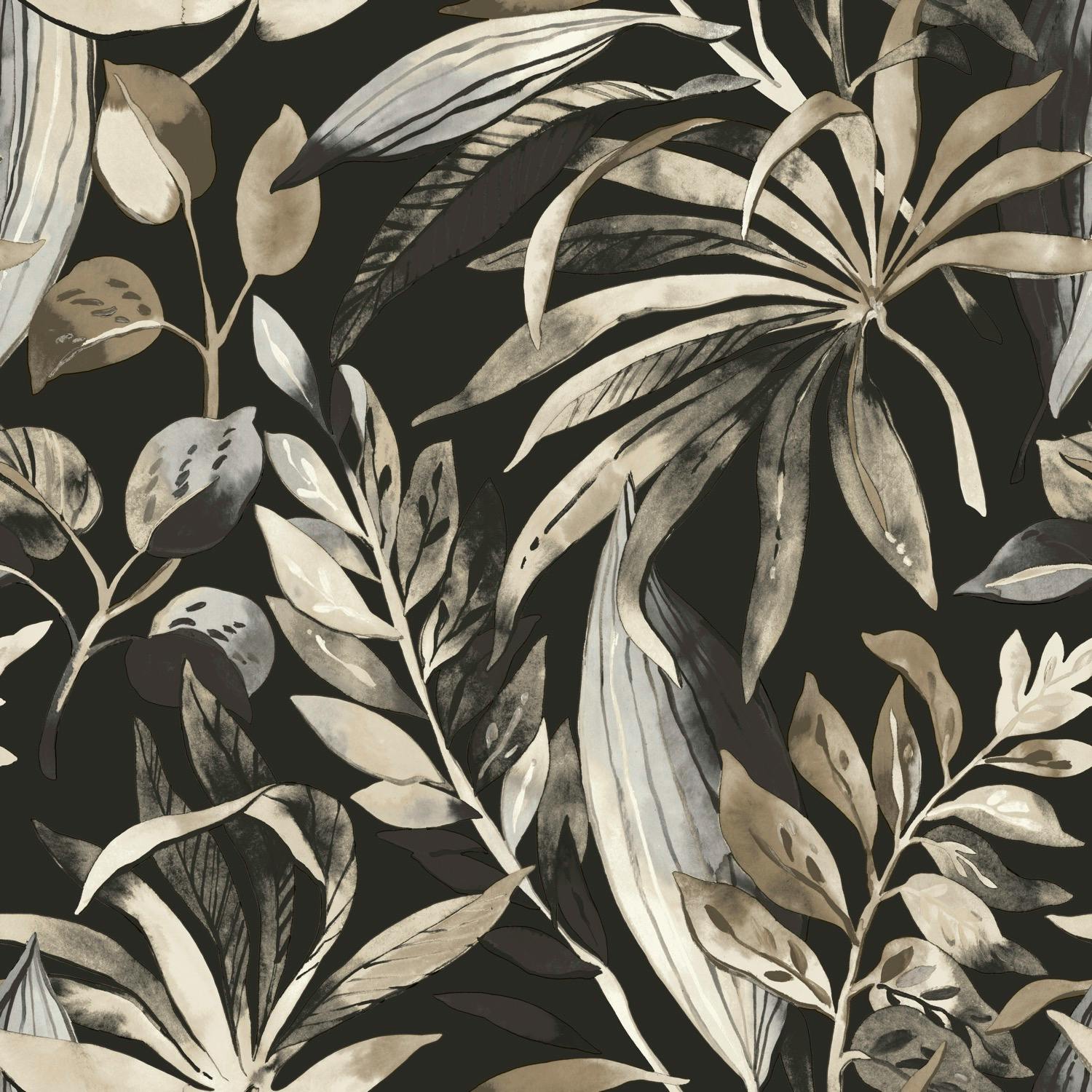 Grandeco Inky Palm Botanical Jungle Textured Wallpaper - Black Beige - Black - Image 2