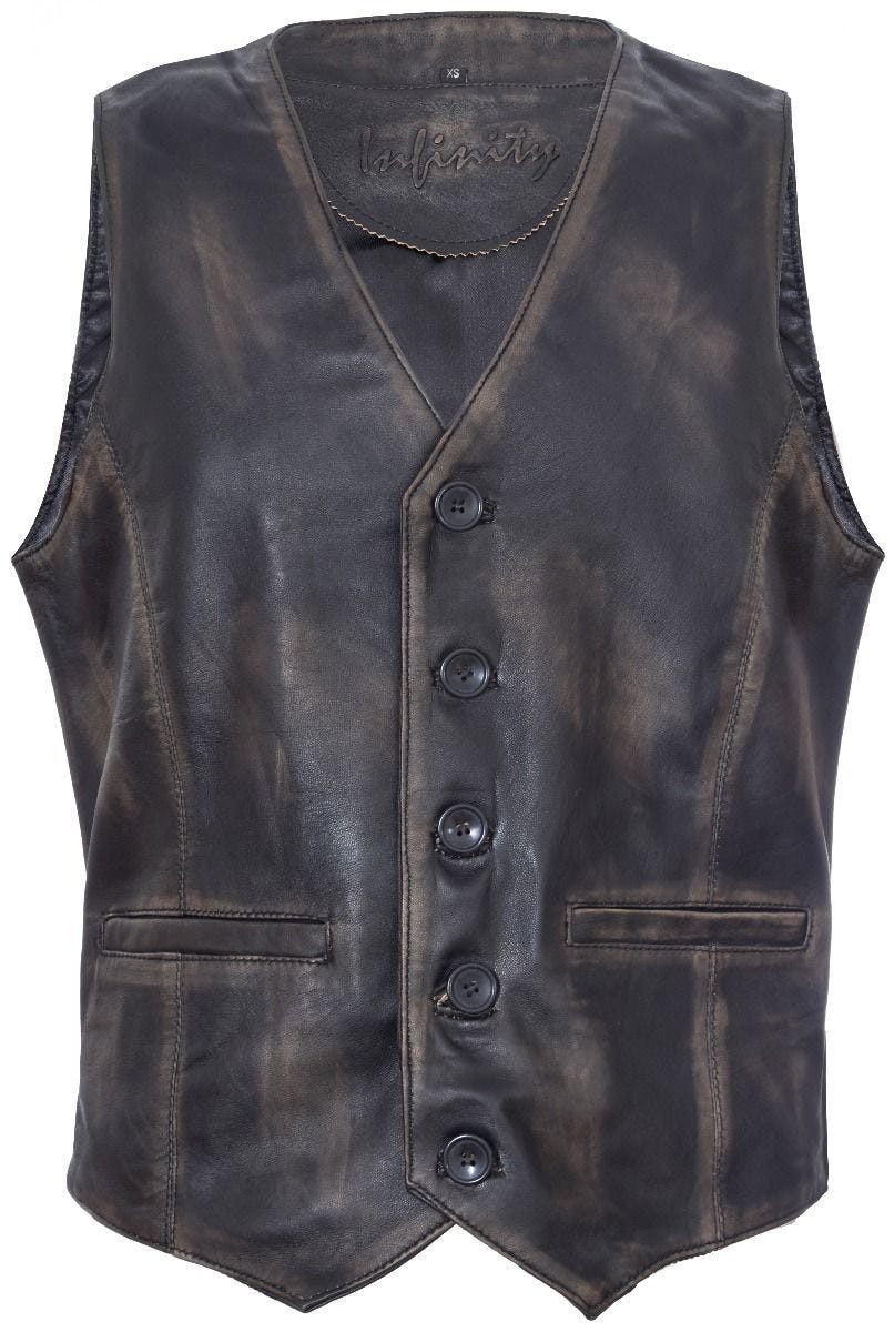 Infinity Leather Men's Black Leather Waistcoat Formal Traditional Gilet Vest - Uk 3XL | Eu 56 | Us 46 - Vintage