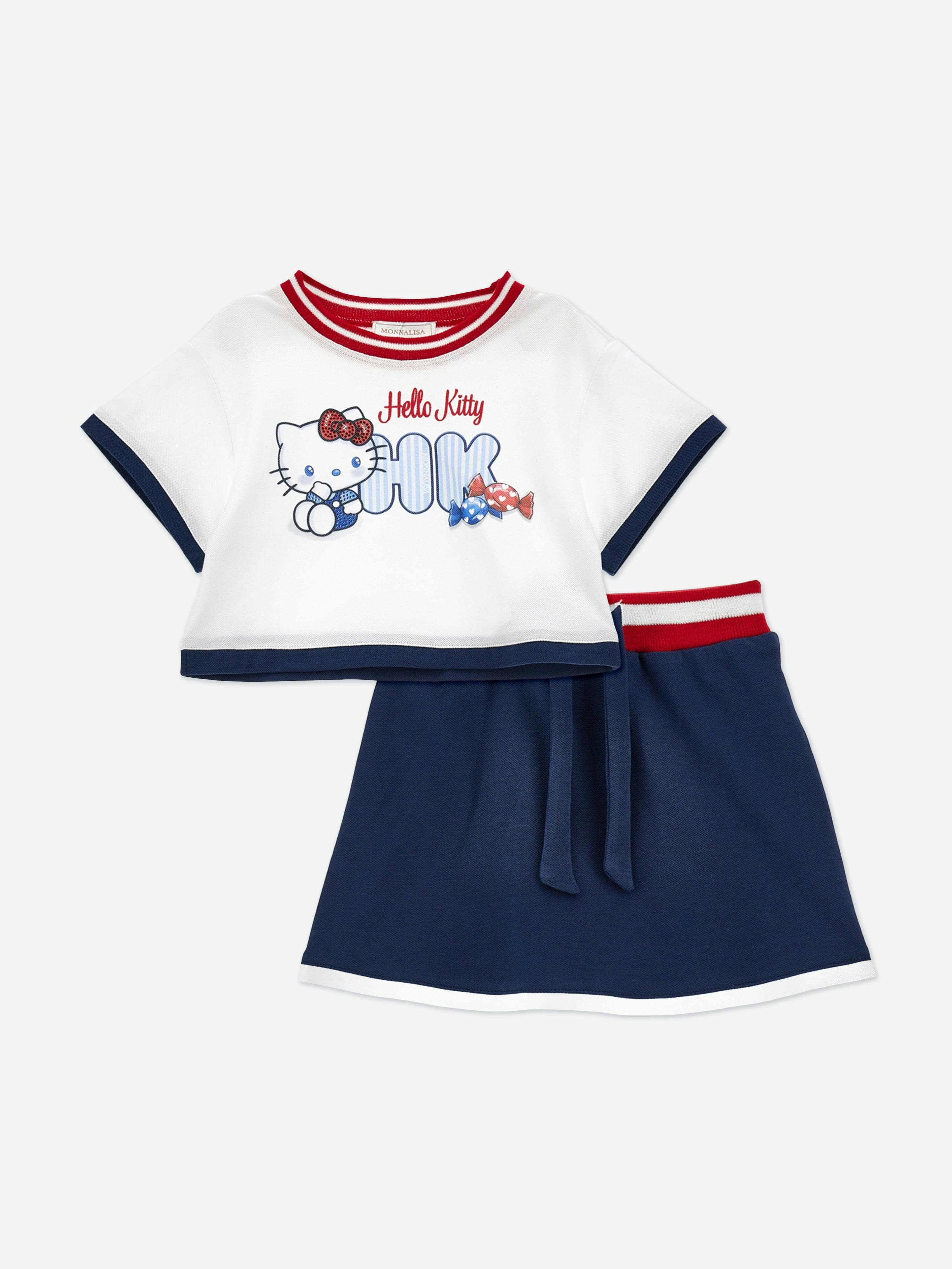 Monnalisa Girls Hello Kitty Skirt Set In Navy - Navy - 3 Yrs