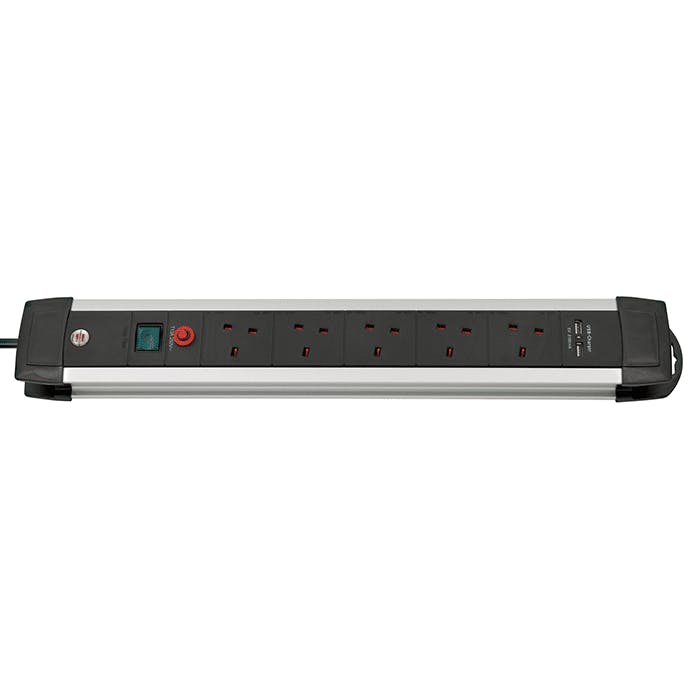 Brennenstuhl 5 Gang Extension Lead With Usb Ports - Heavy Duty Cable And Aluminium Body