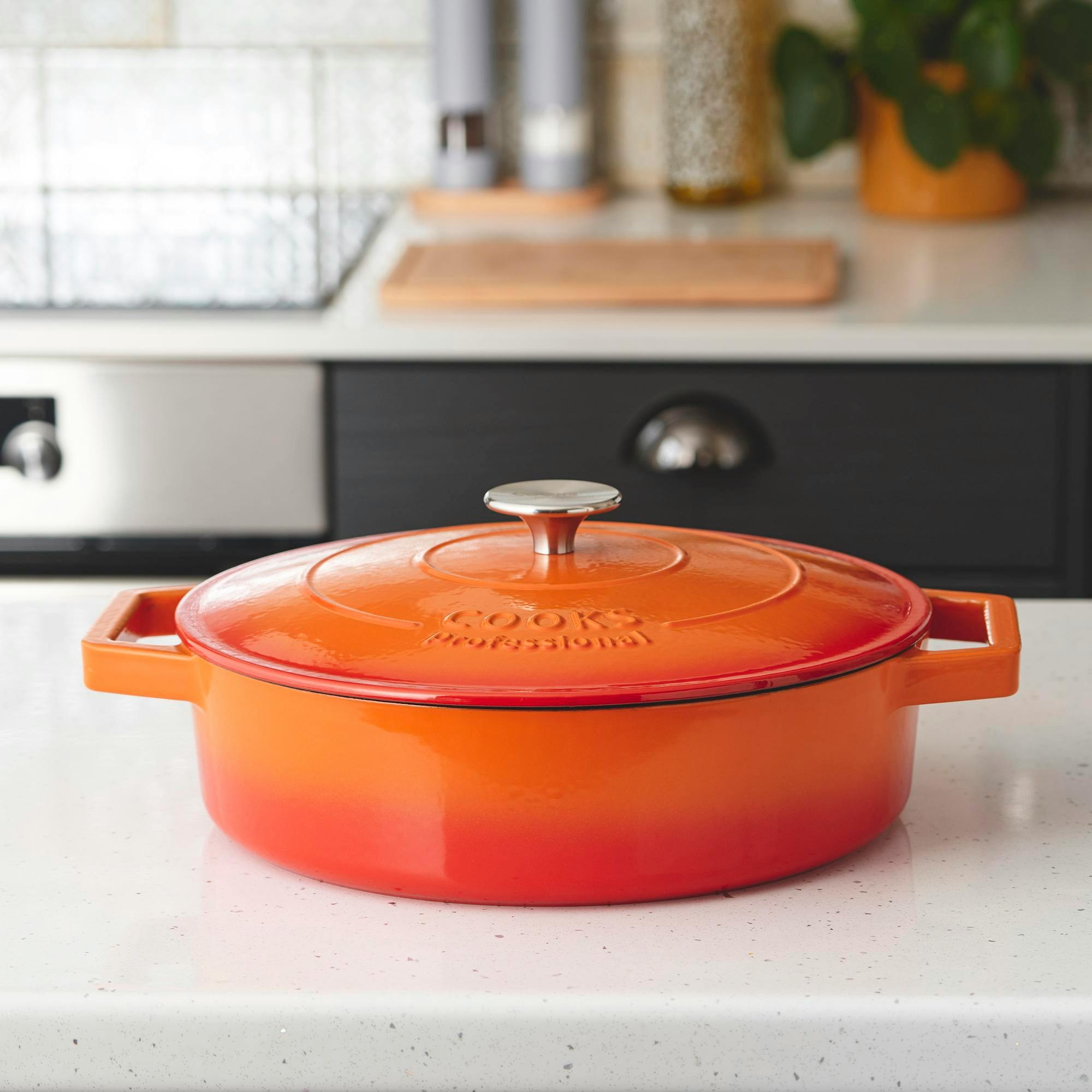 Cooks Professional Orange 28Cm Shallow Cast Iron Casserole | Graduated