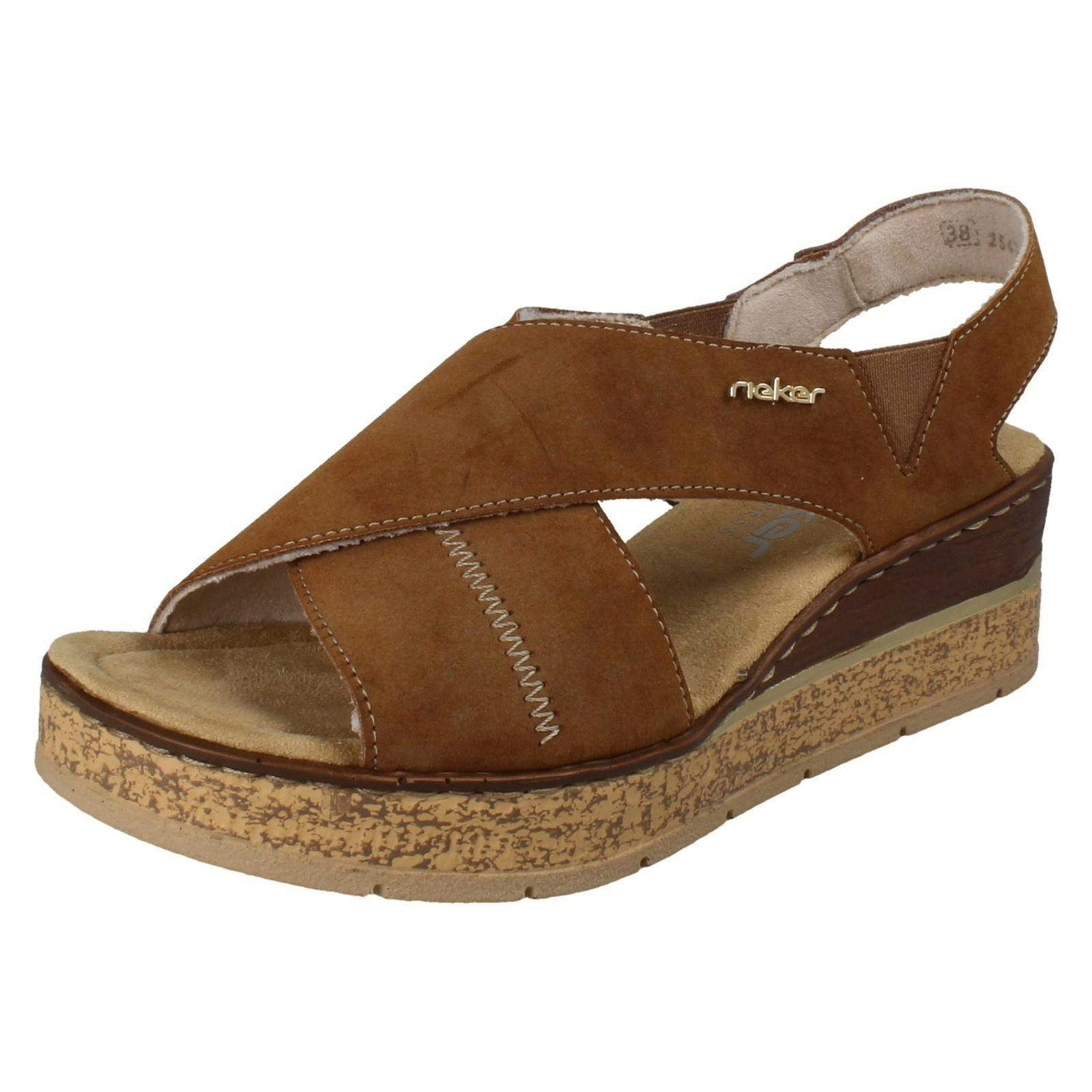 Rieker Women's Brown Wedge Sandals 63782 - Uk 6