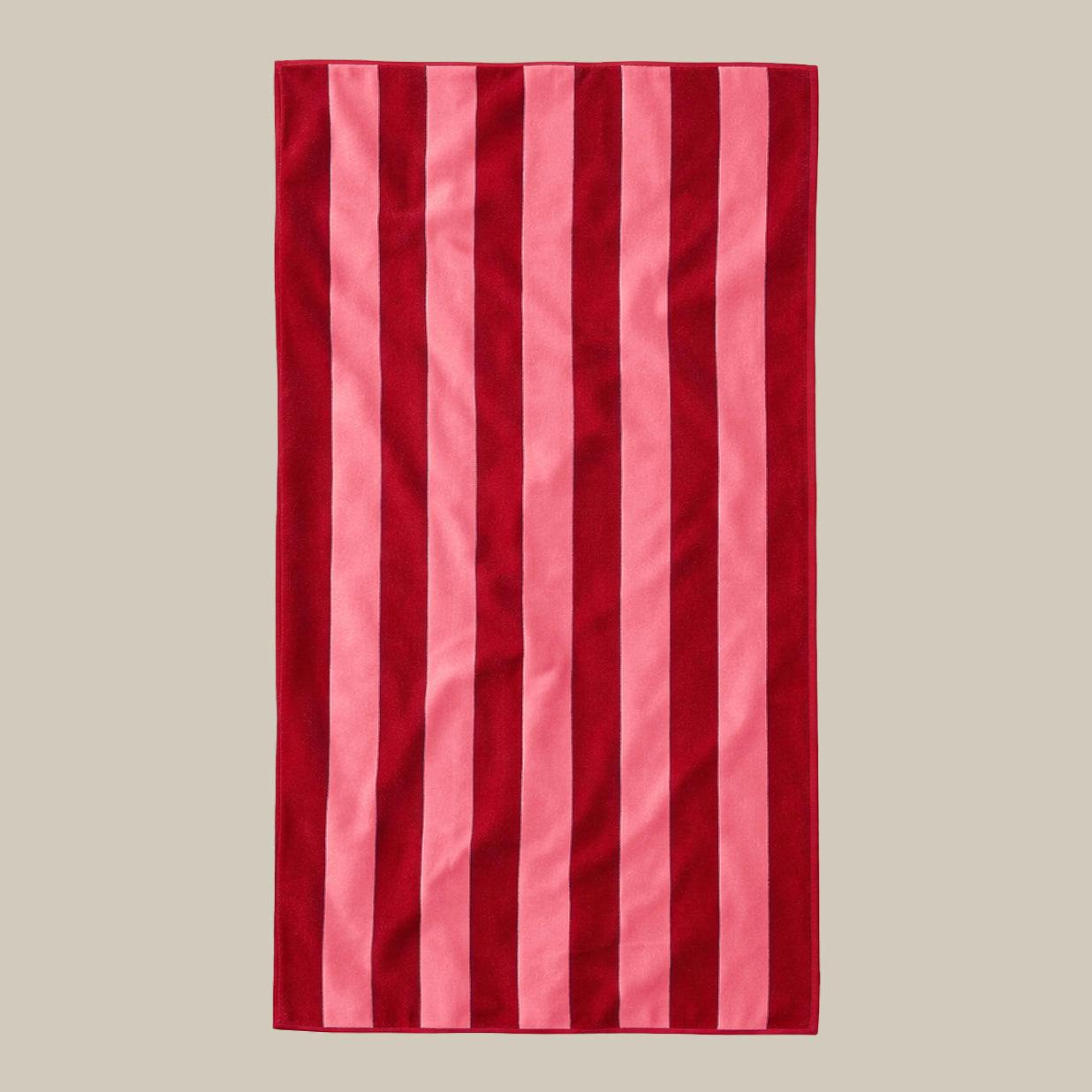Misona Red/Pink Large Organic Cotton Striped Beach Towel - Stripe