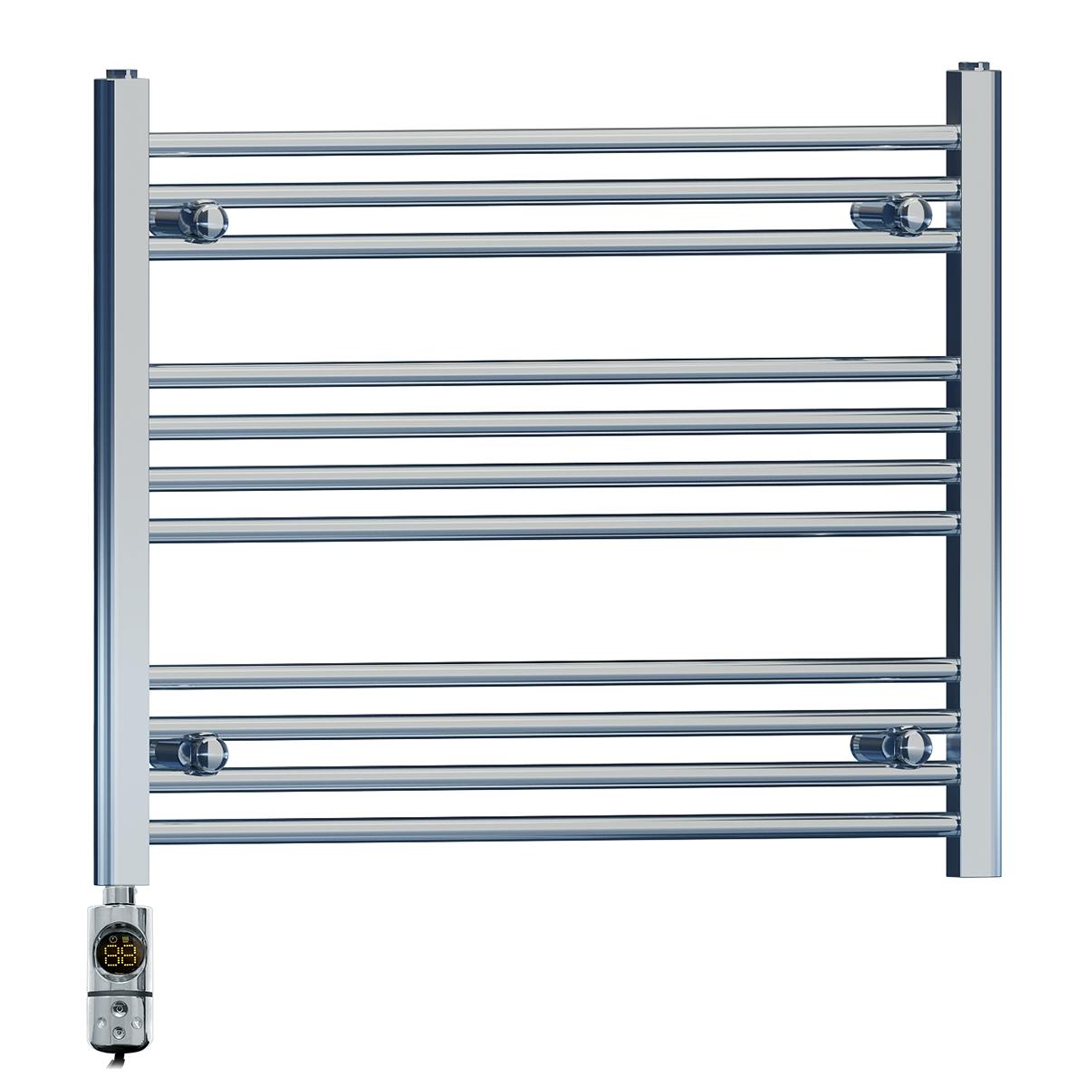 Myhomeware 800 X 600 Mm Chrome Electric Bathroom Towel Rail Radiator Heater With Af Thermostatic Electric Element Pre-Filled