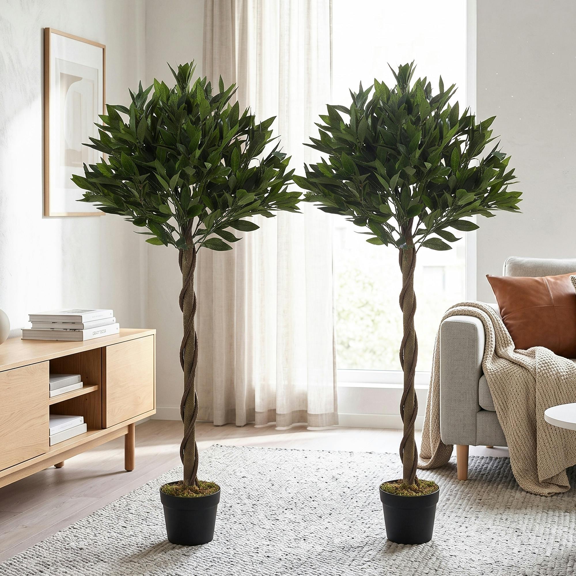 Outsunny Artificial Bay Laurel Topiary Trees With Twisted Trunk, Set Of 2