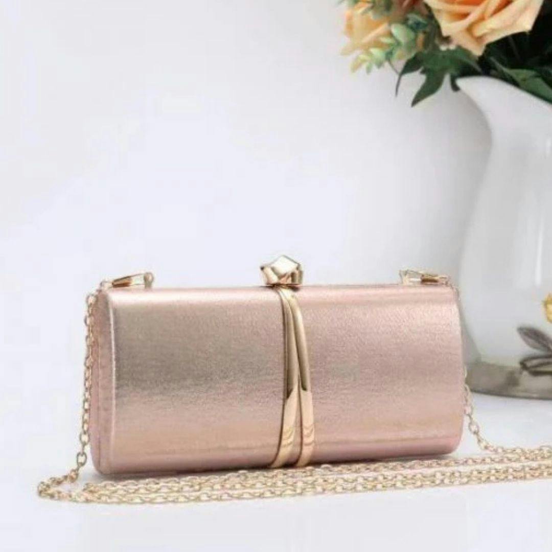 Love Emvy Women's Gold Midnight Luxe Clutch Evening Structured Bag With Chain - Rose
