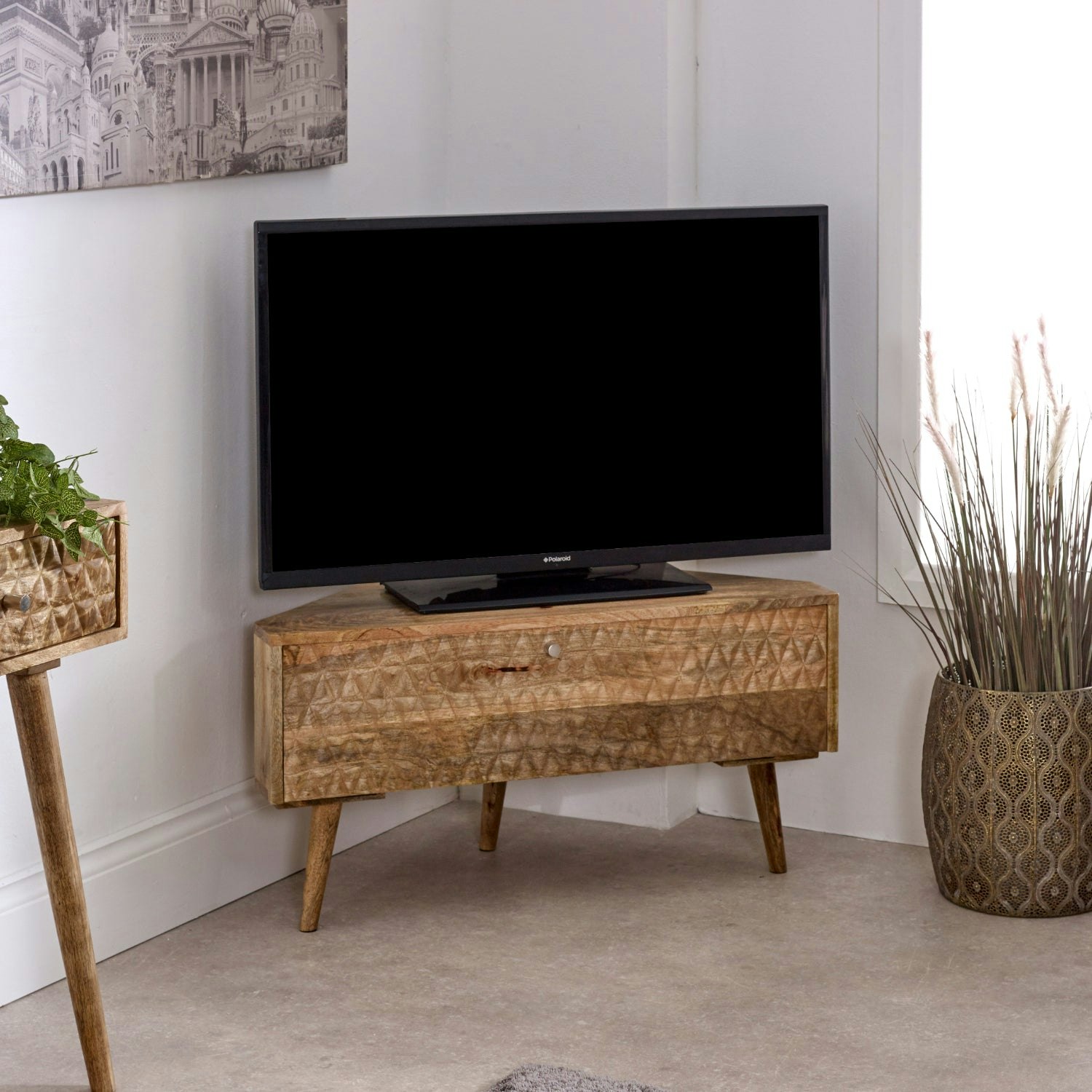 Rackhams Light Zenon Mango Wood Corner Tv Stand - 90 Cm - 45 Cm - Wood