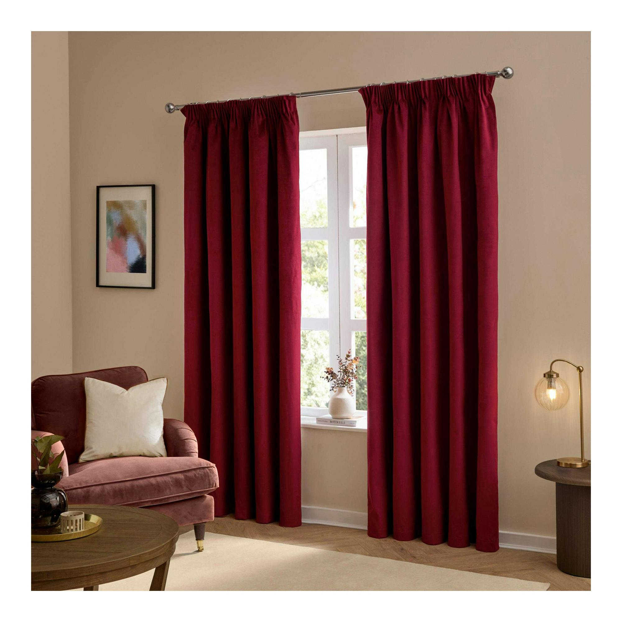Furn Burgundy Ultimate Velvet Pencil Pleat Curtains - 168Cm X 183Cm - 100% Polyester