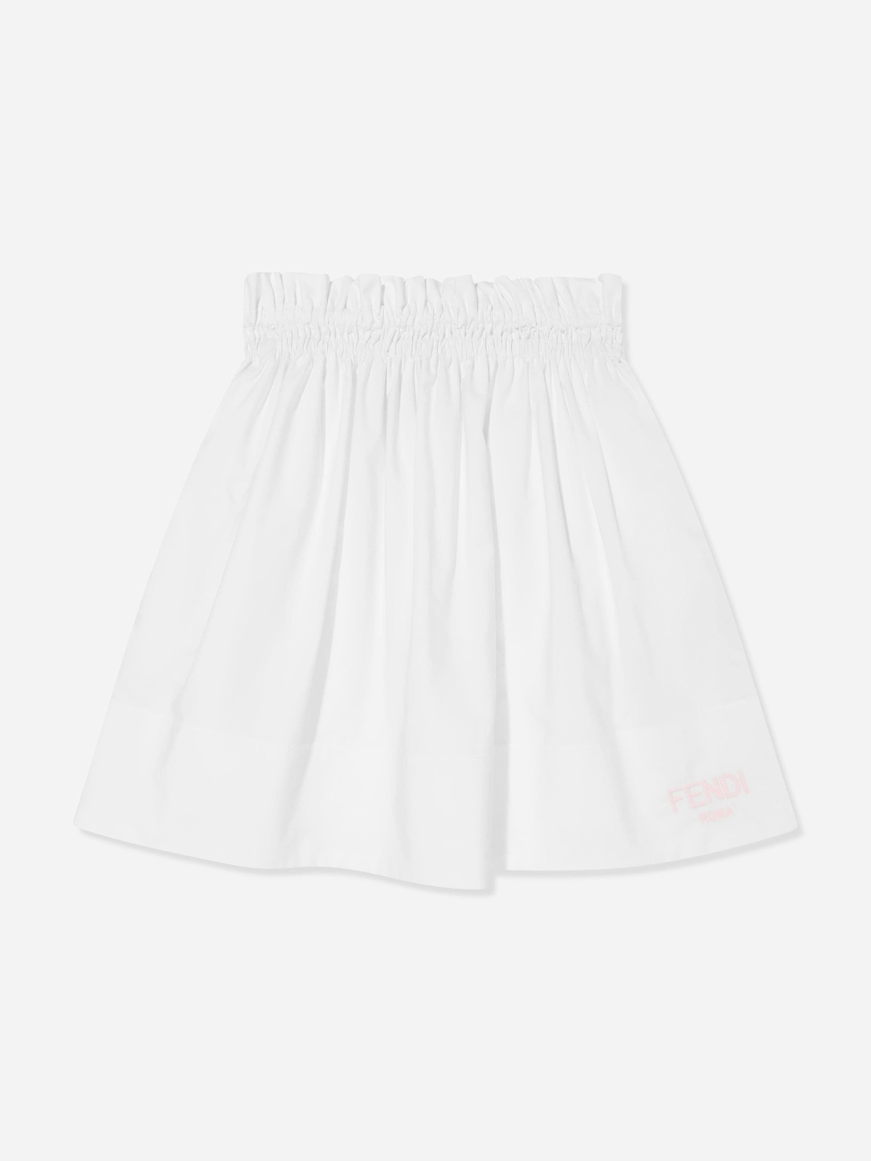 Fendi Kids Girls White Fendi Cotton Logo Skirt In - 10 Yrs