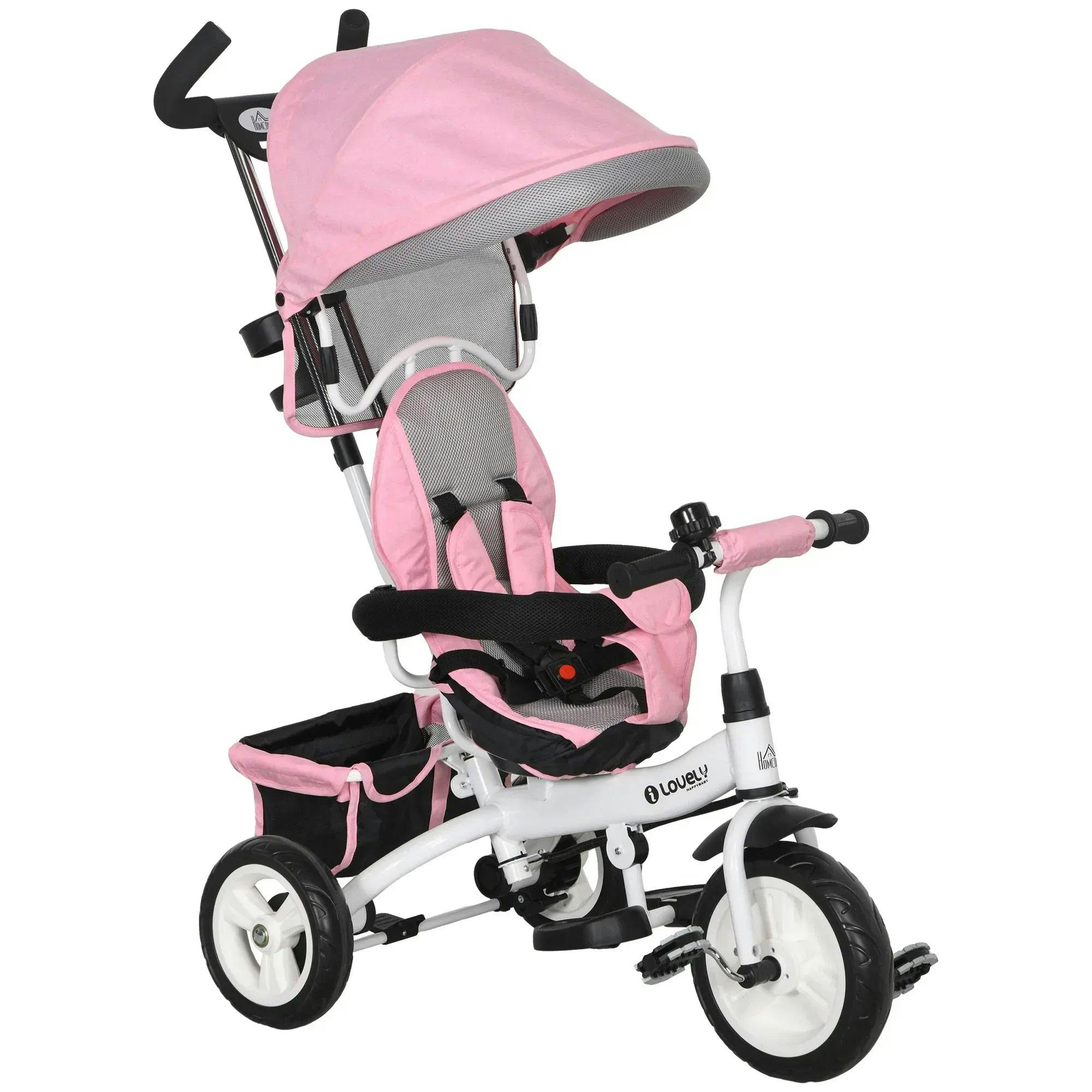 Homcom Pink 6 In 1 Kids Trike, Stroller With Parent Handle - Image 3