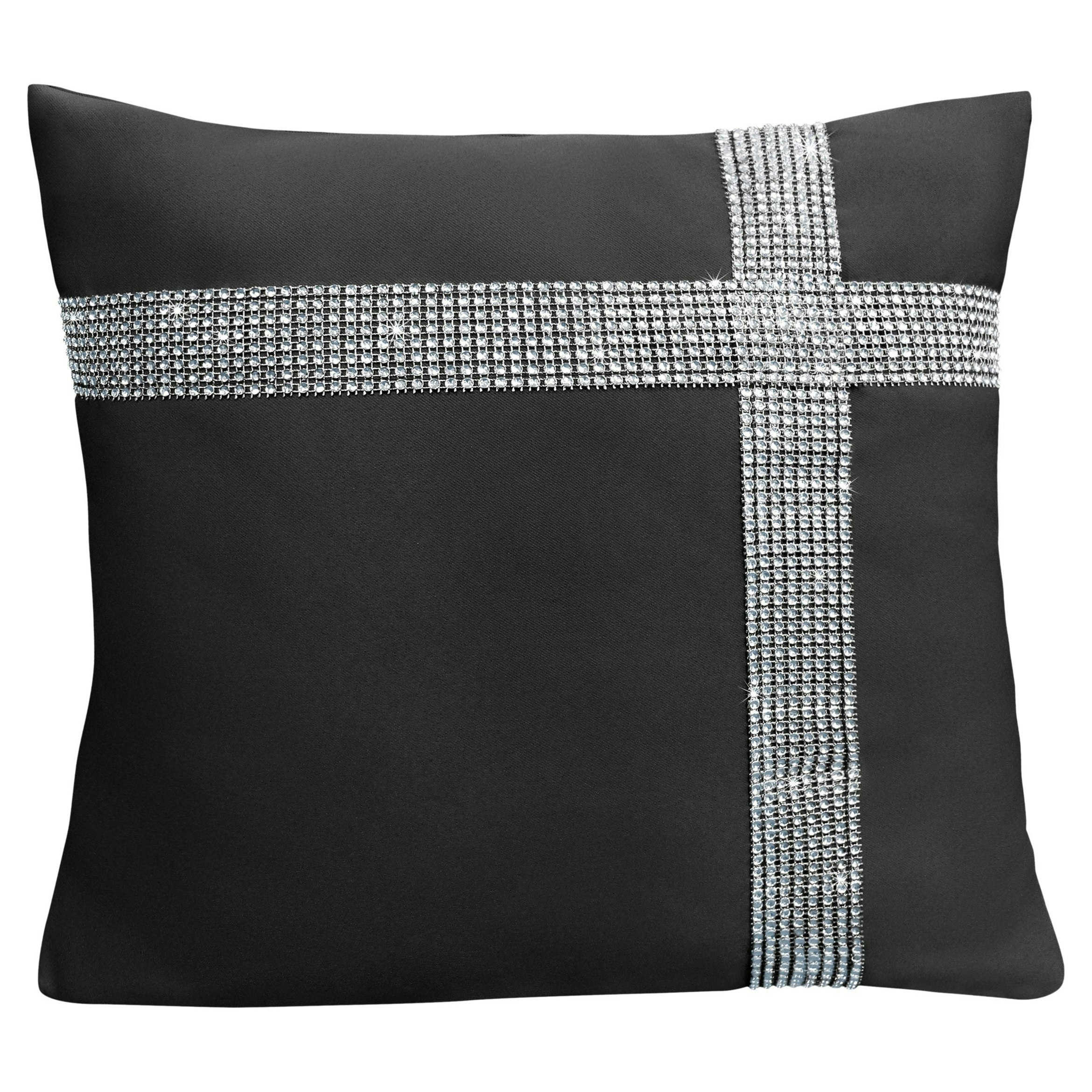 Velosso Black Diamonte Detail Soft Touch Matte Fabric Scatter Cushion - 43Cm X 43Cm
