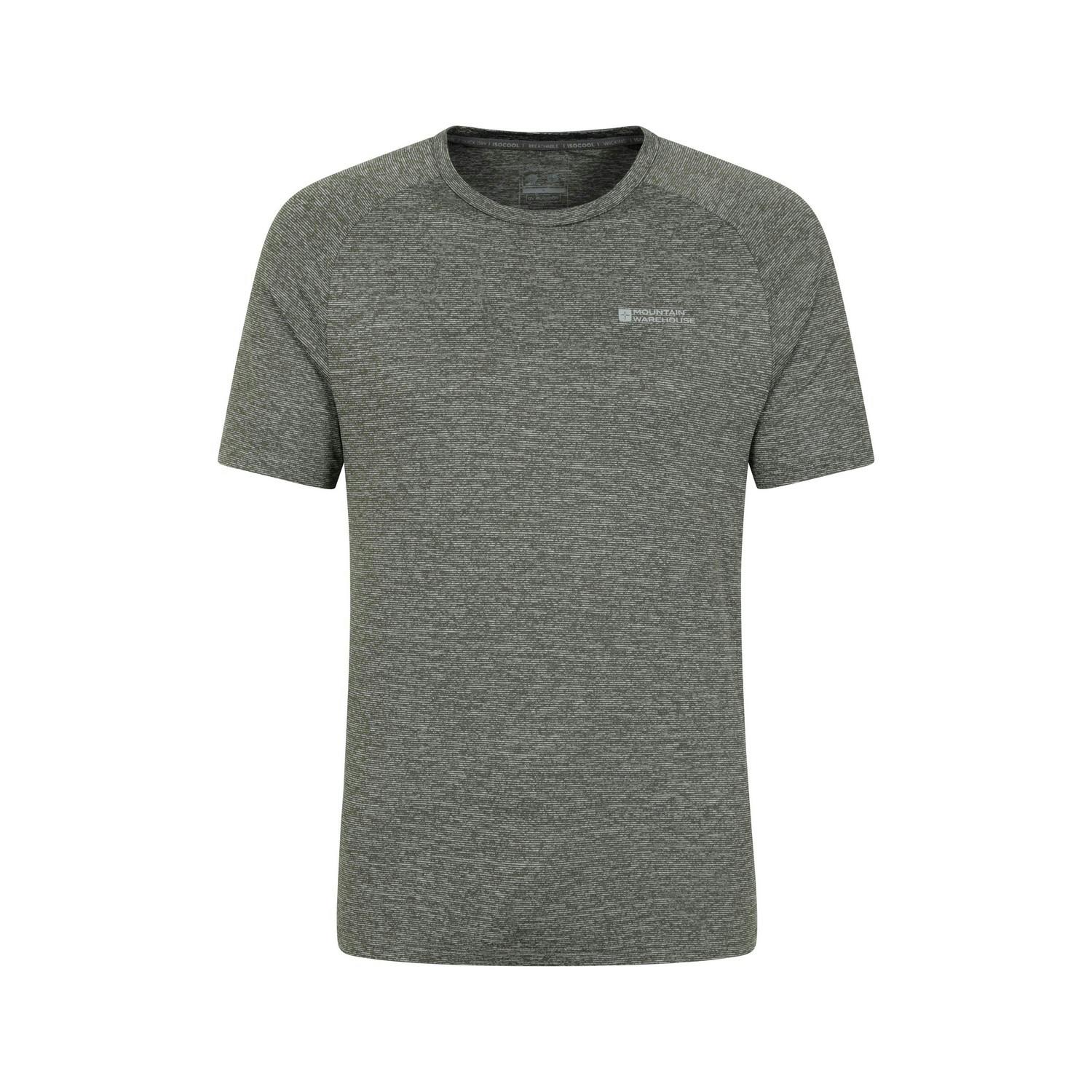 Mountain Warehouse Men's Dark Agra Striped Isocool T-Shirt - Khaki - L - Khaki - 80% Nylon/16% Polyester/4% Elastane