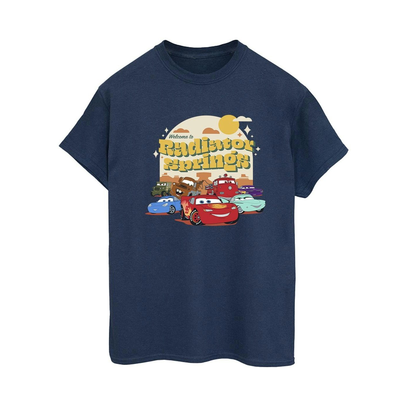 Disney Women's Blue / Cars Radiator Springs Group Cotton Boyfriend T-Shirt - Navy - Navy - 5XL