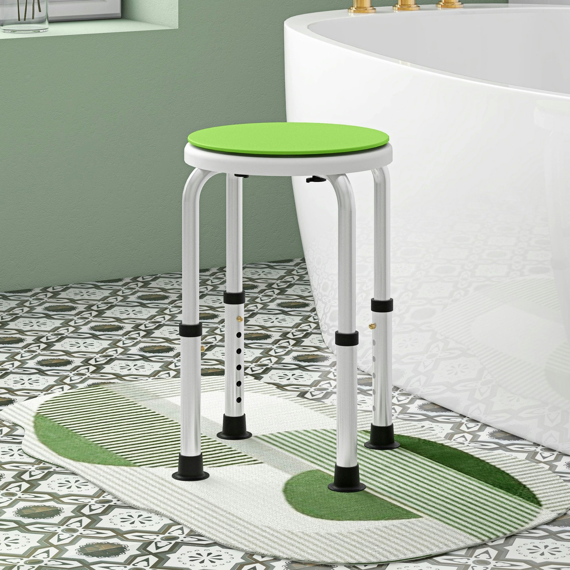 HOMCOM 360° Swivel Seat Bath Shower Stool Adjustable Height Green | Shower Chair, Aluminium Frame, Non-Slip Feet, Safe Support, Home Assistance - Image 10