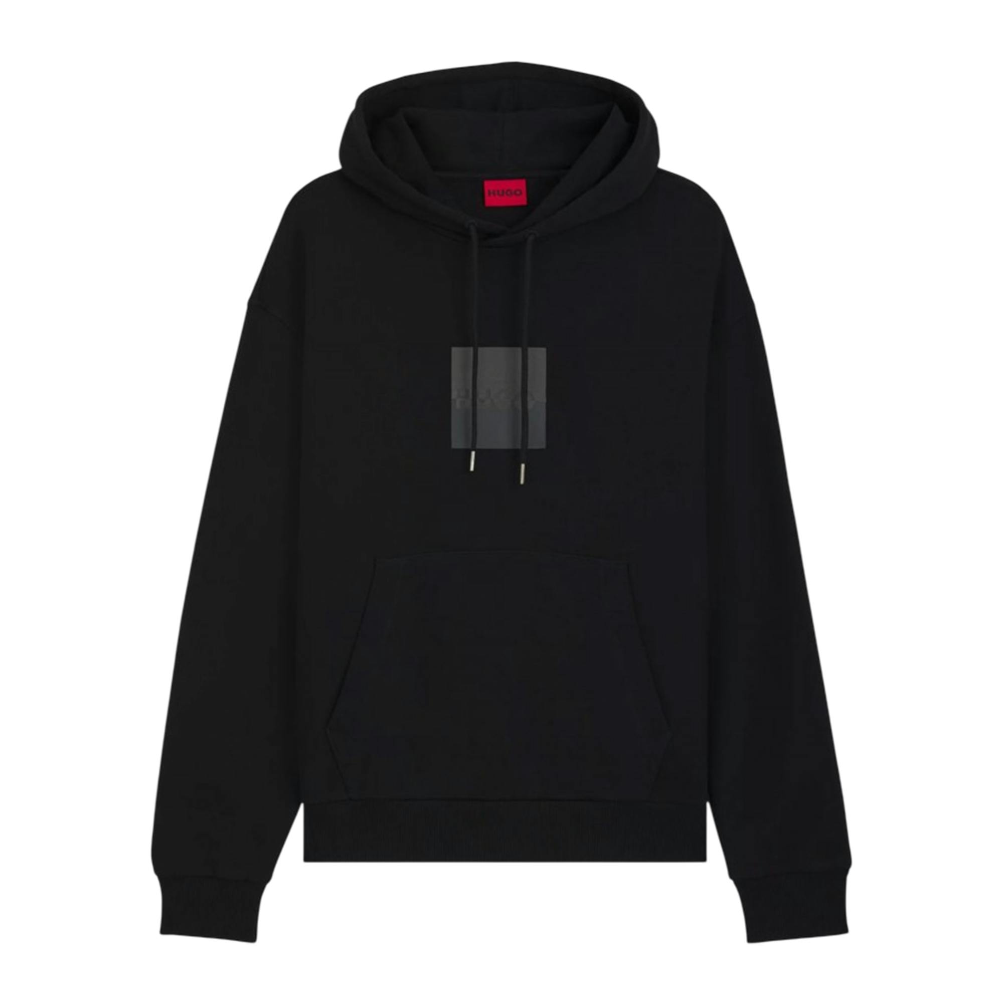 Hugo Men's Black Hooded Regular Drop Sleeve Hoodie - S - 100% Mixed