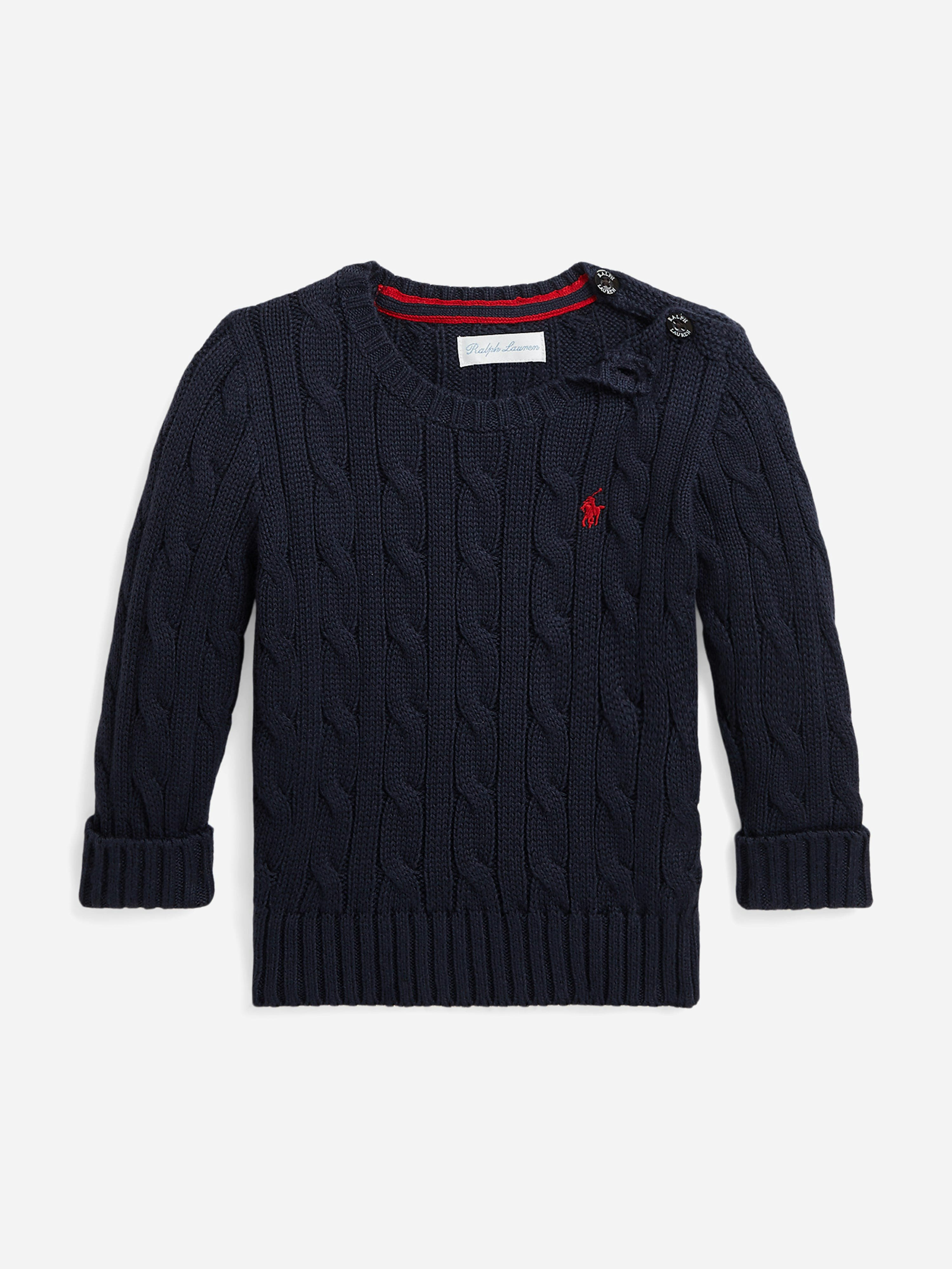 Ralph Lauren Kids Boys Blue Ralph Lauren Baby Cable Knit Jumper In Navy - 12 Mths