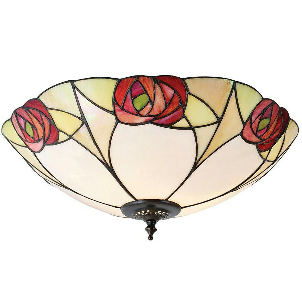 Loops Light/Dark/Bronze Tiffany Glass Flush Ceiling - Mackintosh Style Rose - Finish