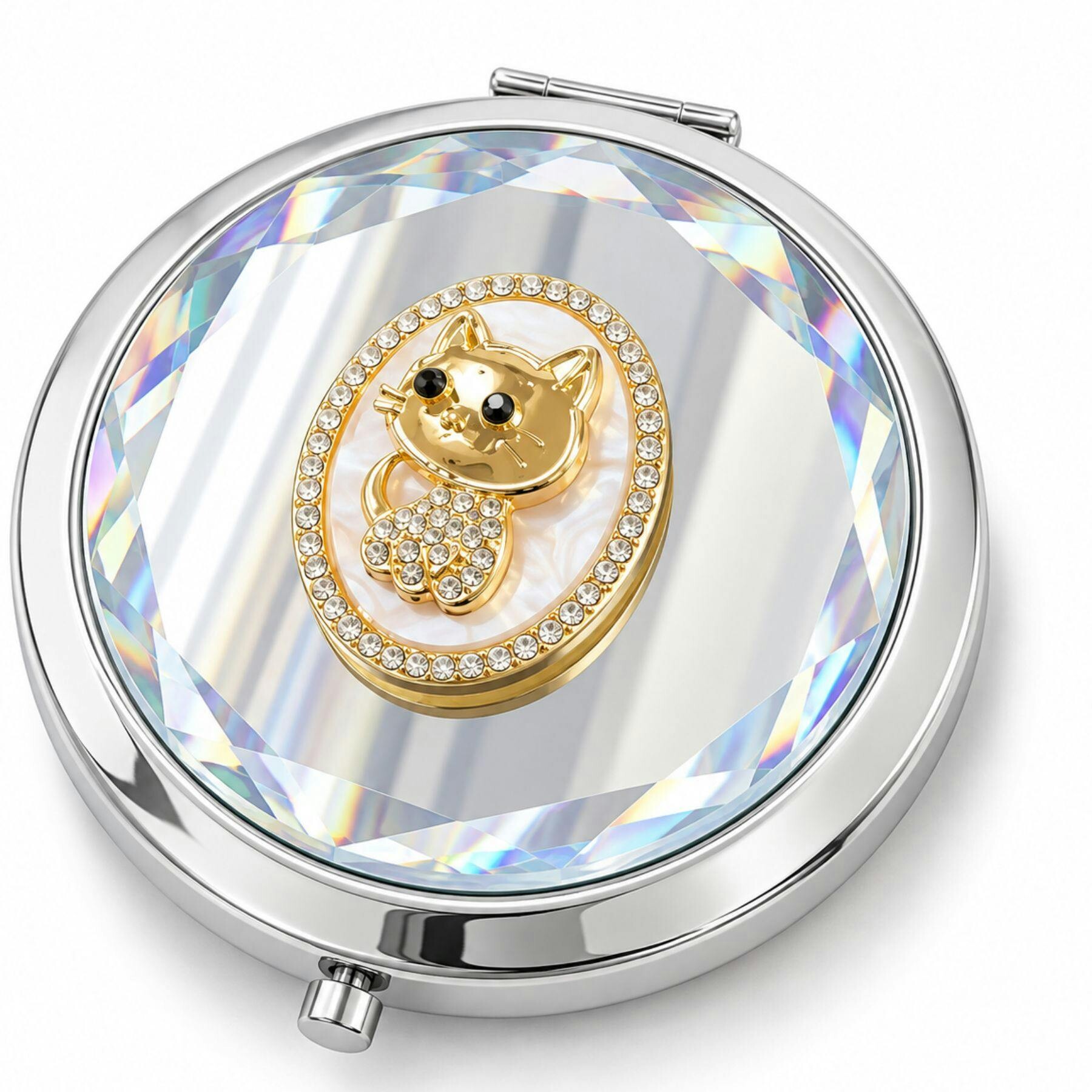 Love Emvy Silver Sparkly Cat Compact Mirror