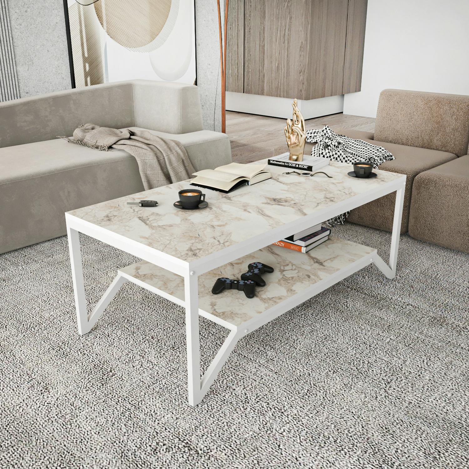 Decorotika White Flora 120 Cm Coffee And Cocktail Table - Ephesus