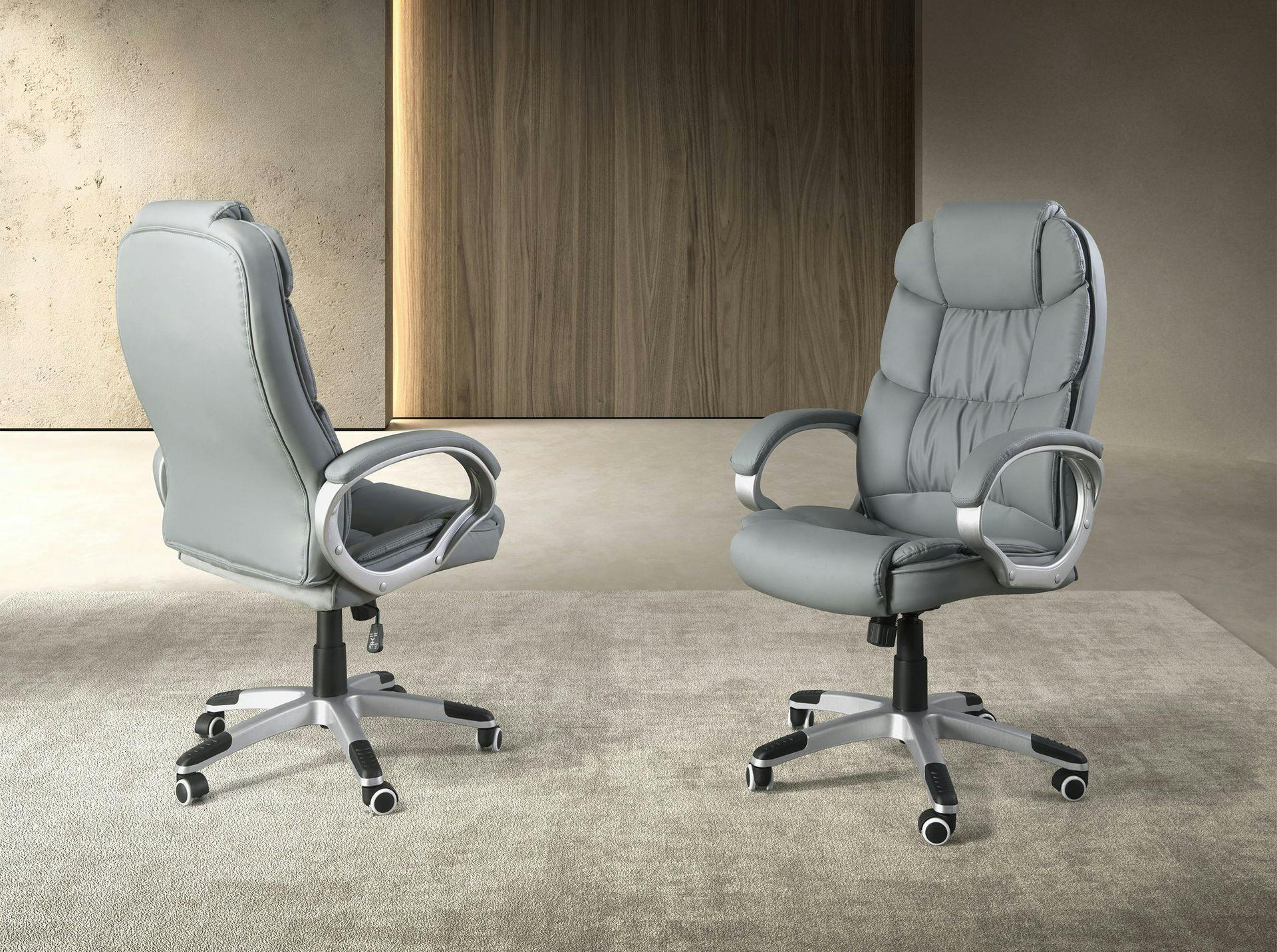 Rackhams Grey Swivel Office Chair In Leatherette 4154