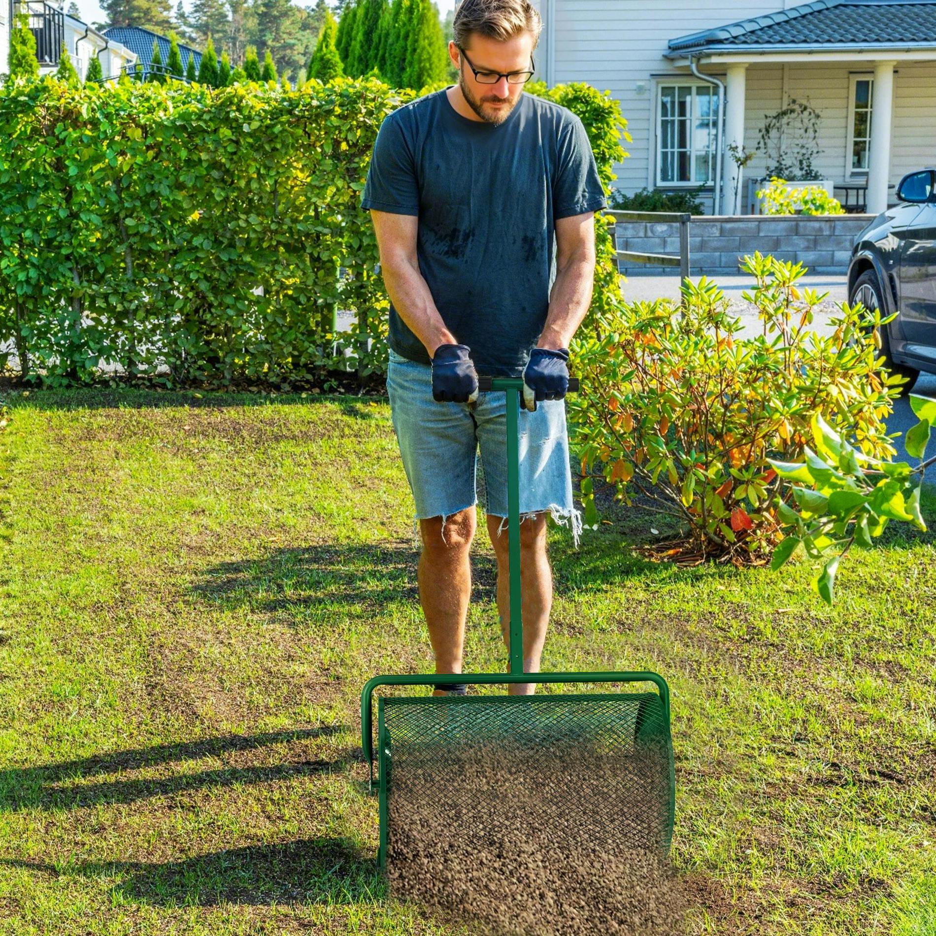 Rackhams Compost Spreader, 24" Garden Spreader W/ Height Adjustable Handle