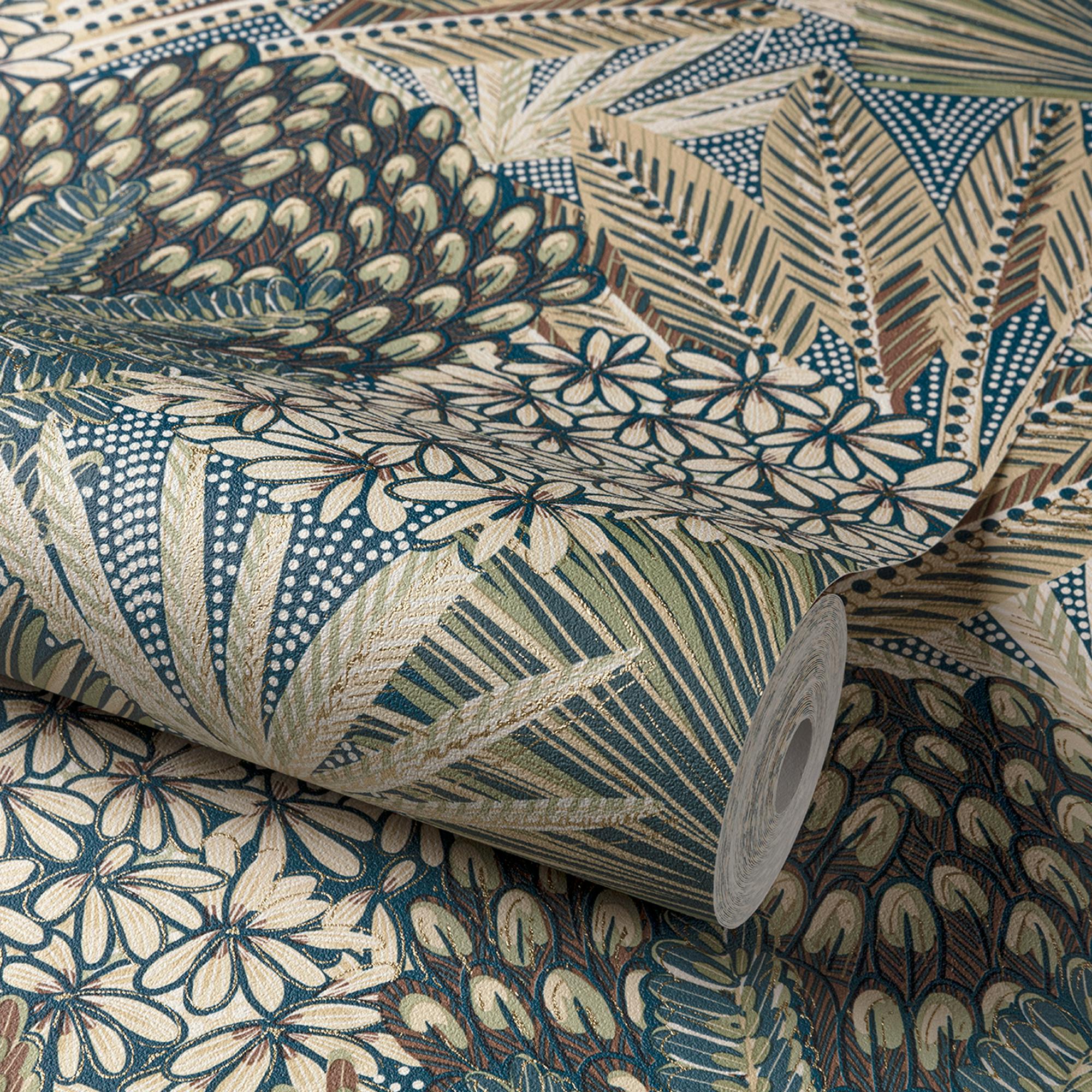 Grandeco Boutique Collection Botanical Mael Modern Jungle Navy Blue And Green Wallpaper - Image 4