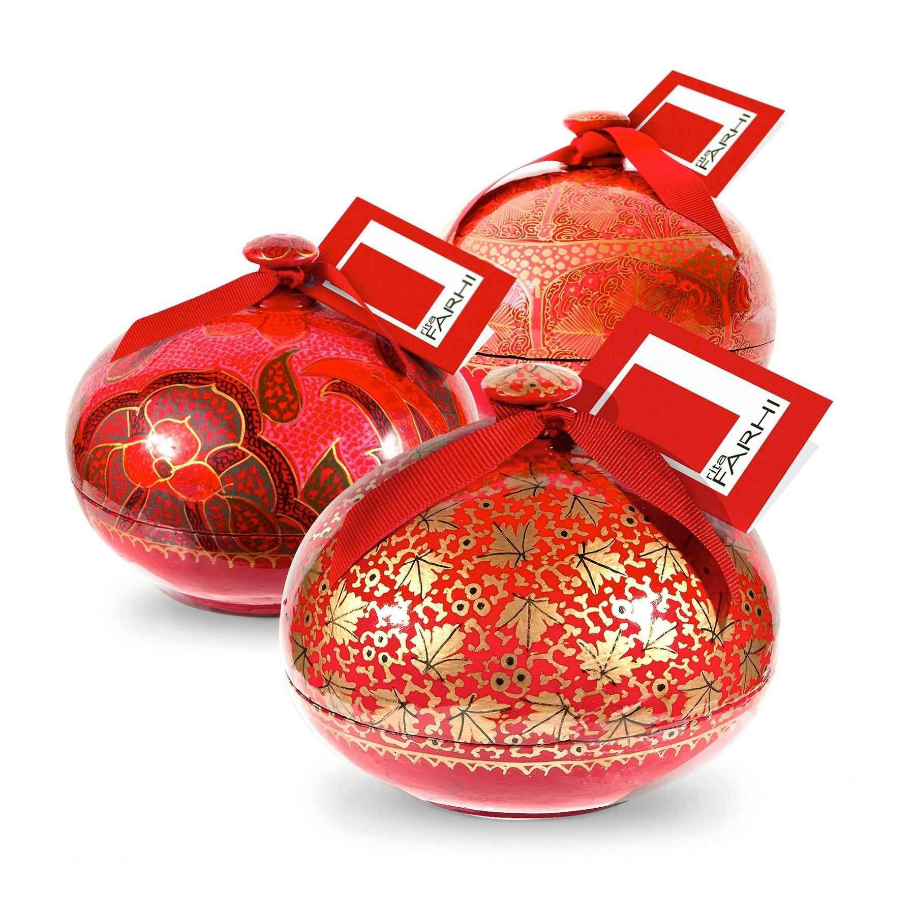 Rita Farhi Dark/Red Handmade Bonbonnière Filled With Chocolate Coated Crystallised Gingers - Palm Oil Free 130G